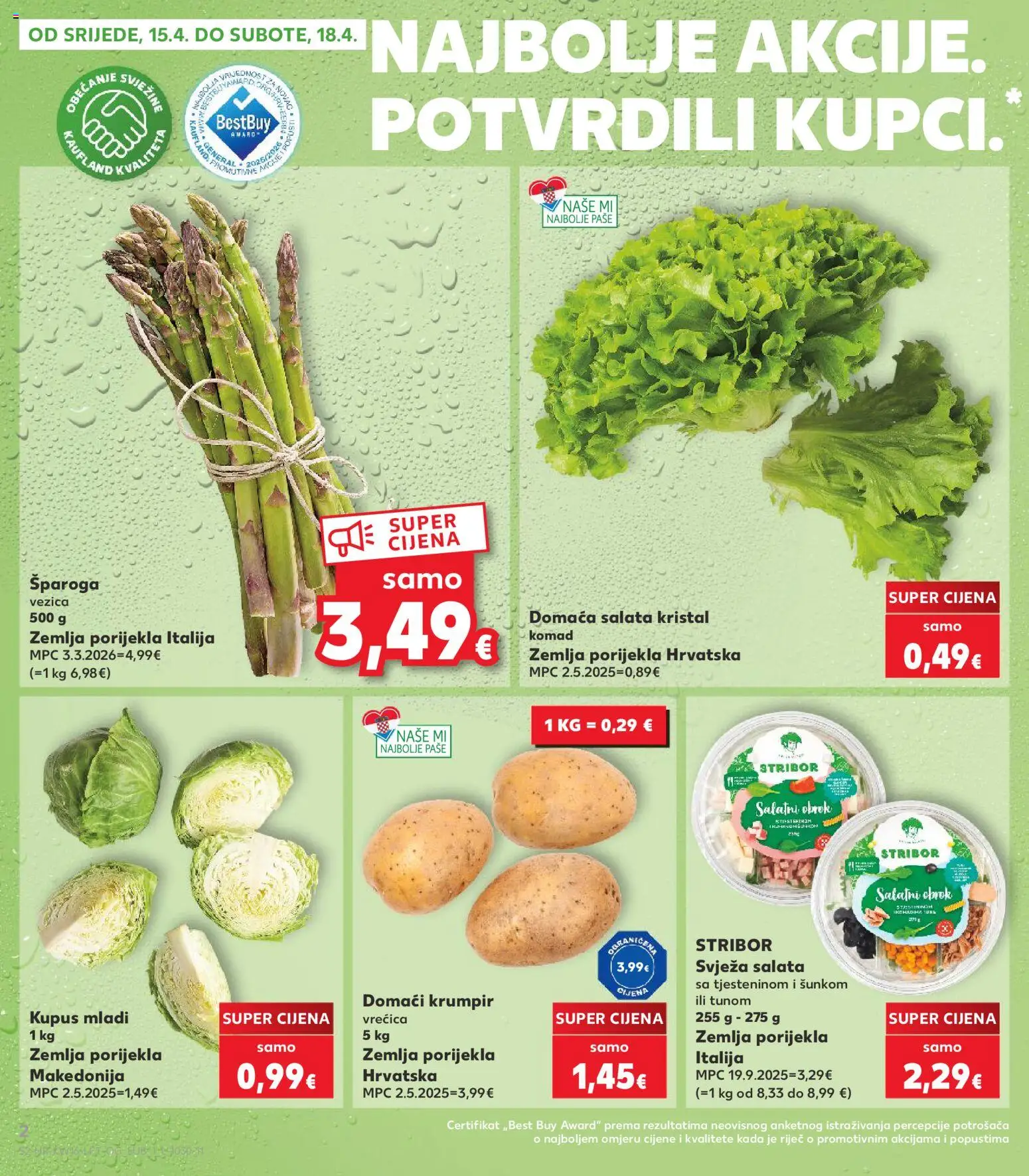 Kaufland HR akciós ujság - amely érvényes a következő dátumtól: 15.04.2026 | Oldal: 2 | Termékek: Saláta