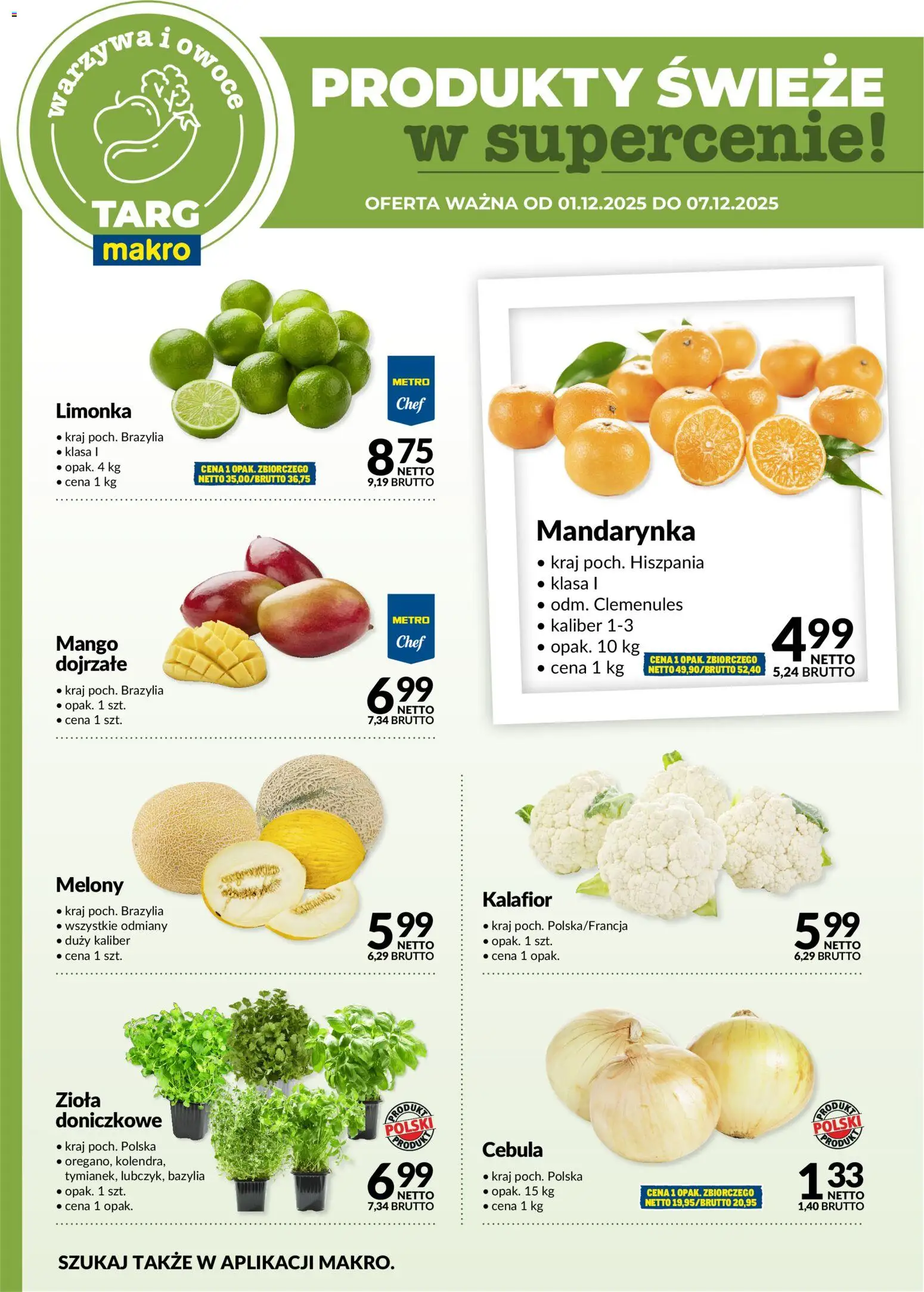 Makro Gazetka - Oferta świeża w super cenach od 01.12.2025 | Strona: 5 | Produkty: Mango, Limonka, Kalafior, Bazylia