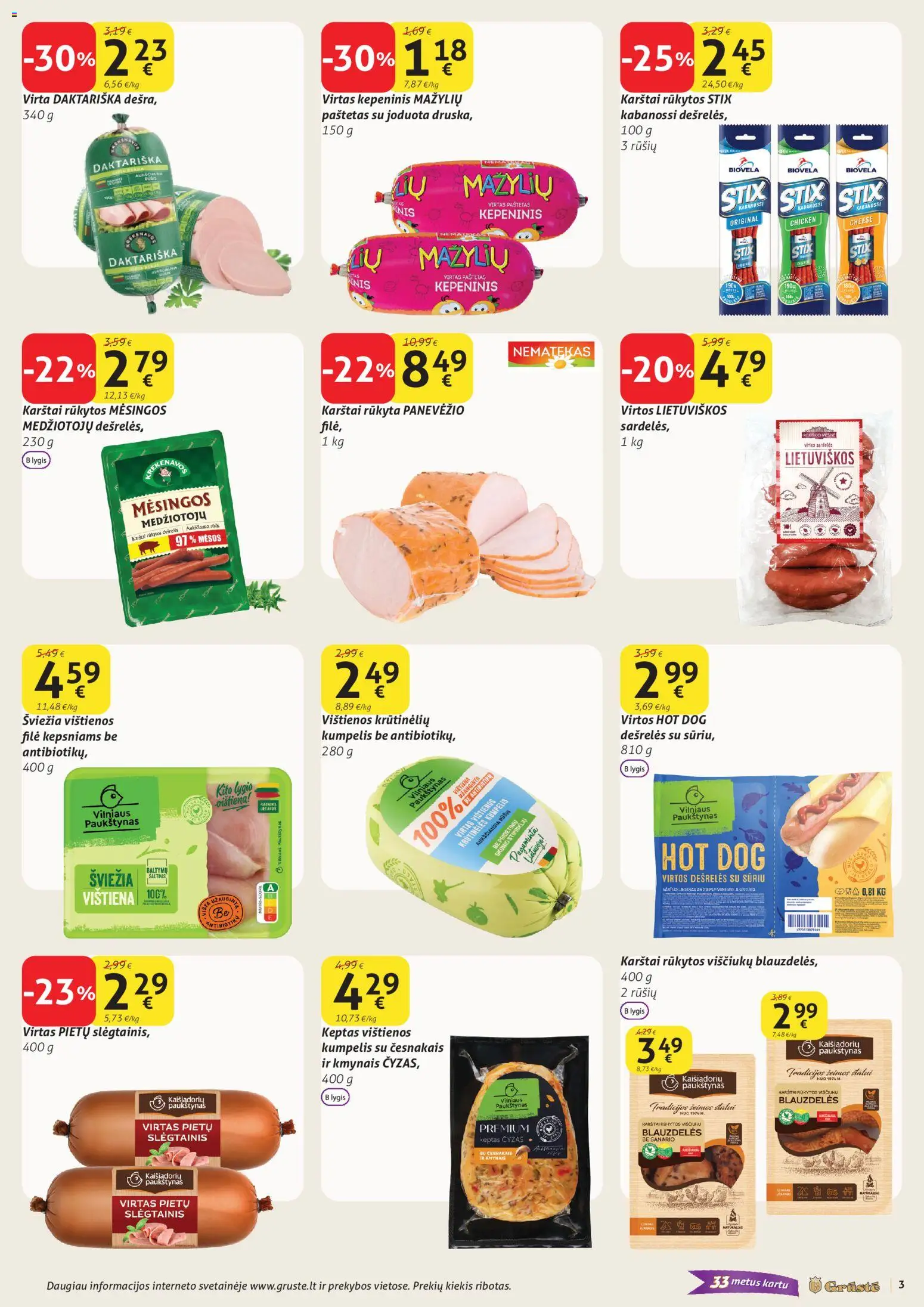 GRUSTE akcijos nuo 01.03.2026 | Puslapis: 3 | Prekių: Vištienos, Dešrelės, Vištiena