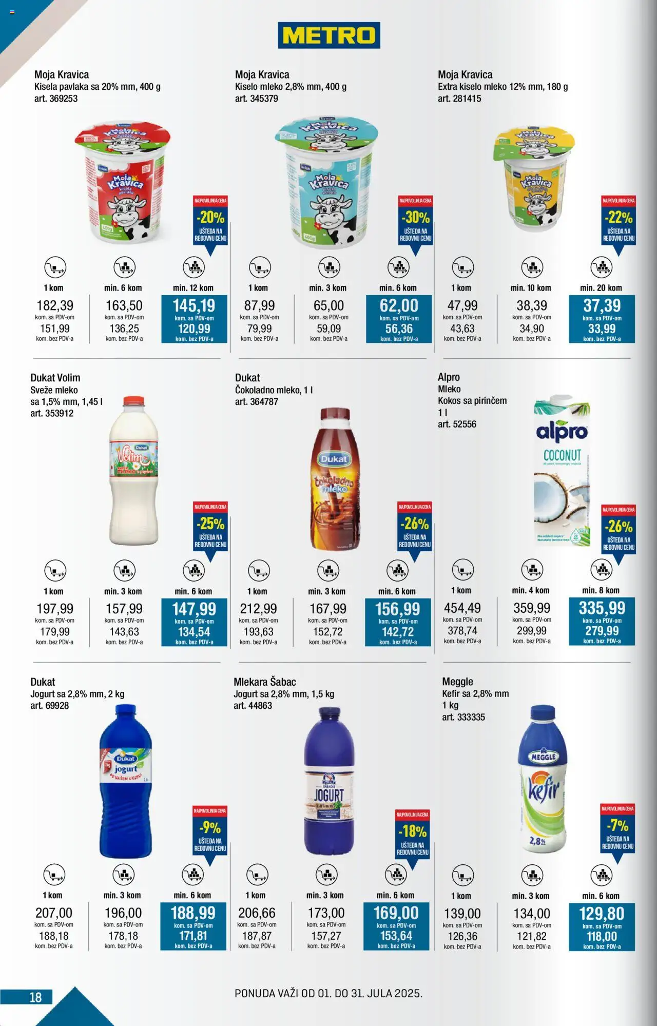 Metro katalog - važi od 01.07.2025 | Strana: 18 | Proizvode: Kiselo mleko, Sveže mleko, Moja kravica, Mleko
