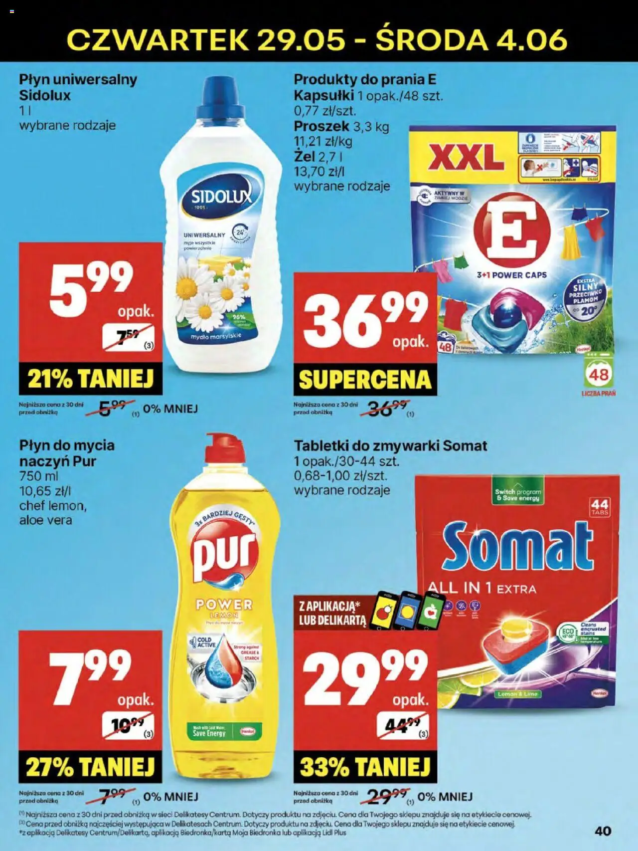 Delikatesy Centrum Gazetka od 29.05.2025 | Strona: 40 | Produkty: Delikatesy, Mydło, Tabletki do zmywarki, Płyn do mycia naczyń