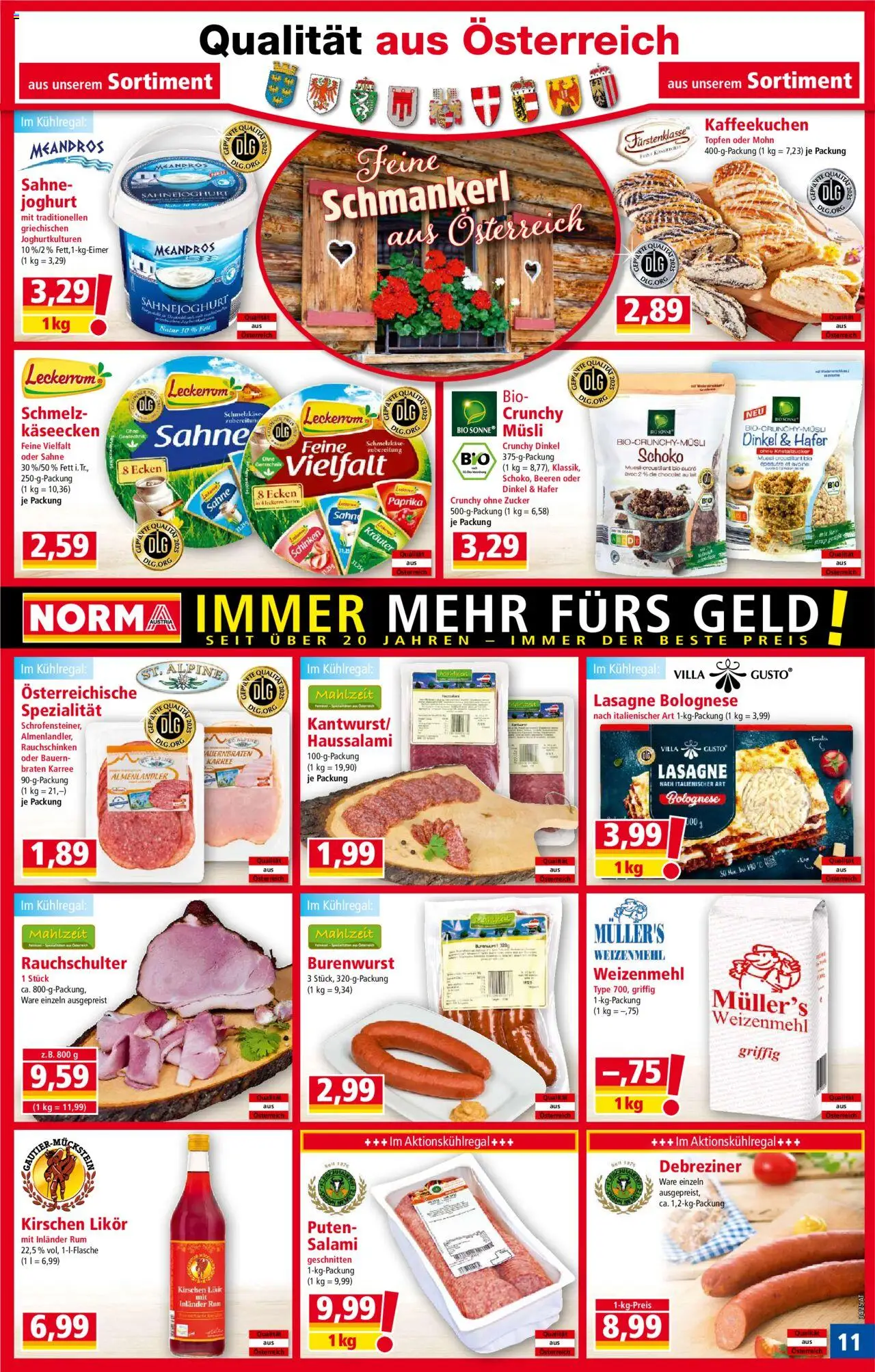 Norma Flugblatt gültig ab 18.08.2025 | Seite: 11 | Produkte: Zucker, Joghurt, Salami, Schinken