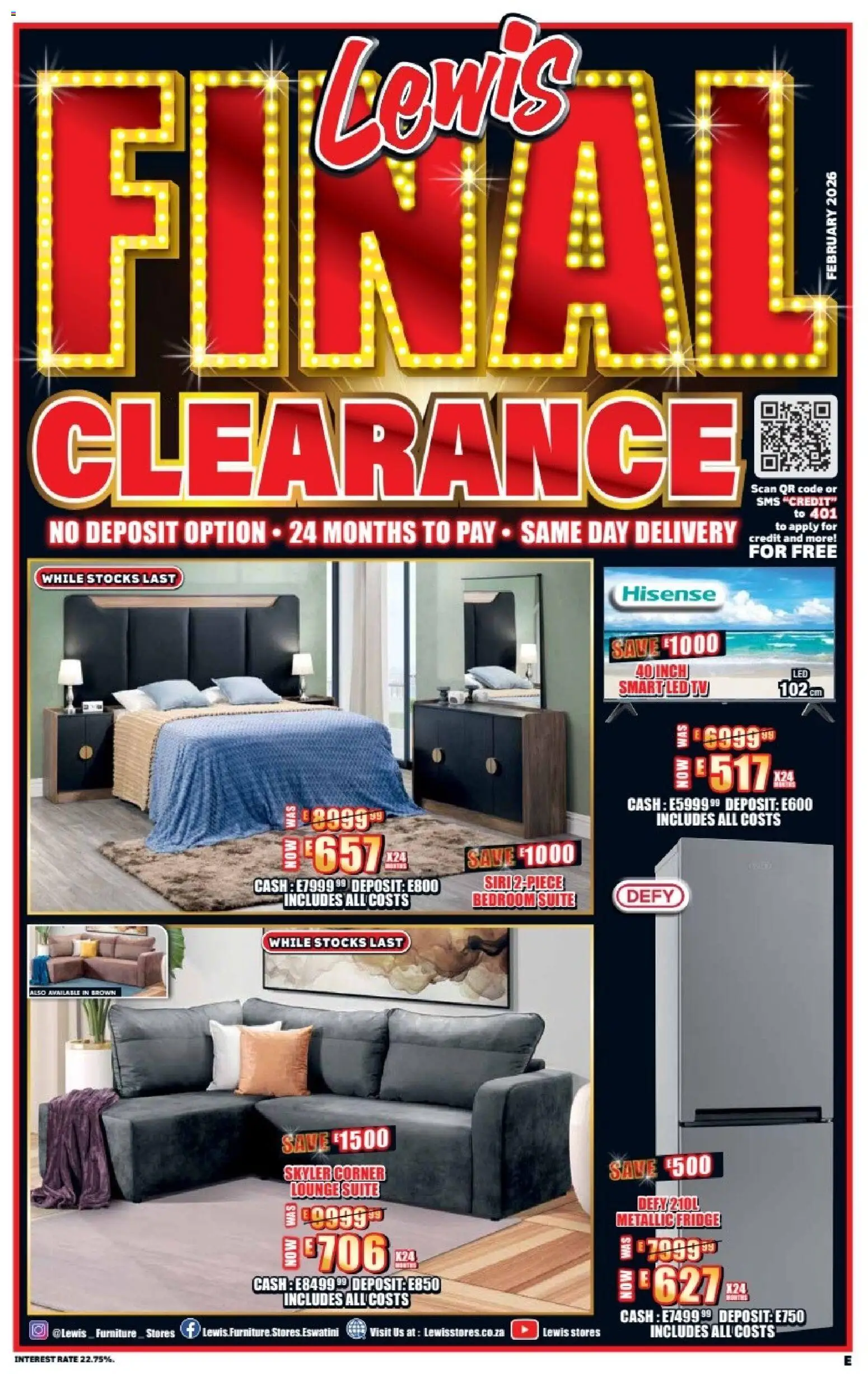 New Lewis Stores catalogue – valid from 23.02.2026 | Page: 1 | Products: TV, Fridge, Lounge suite