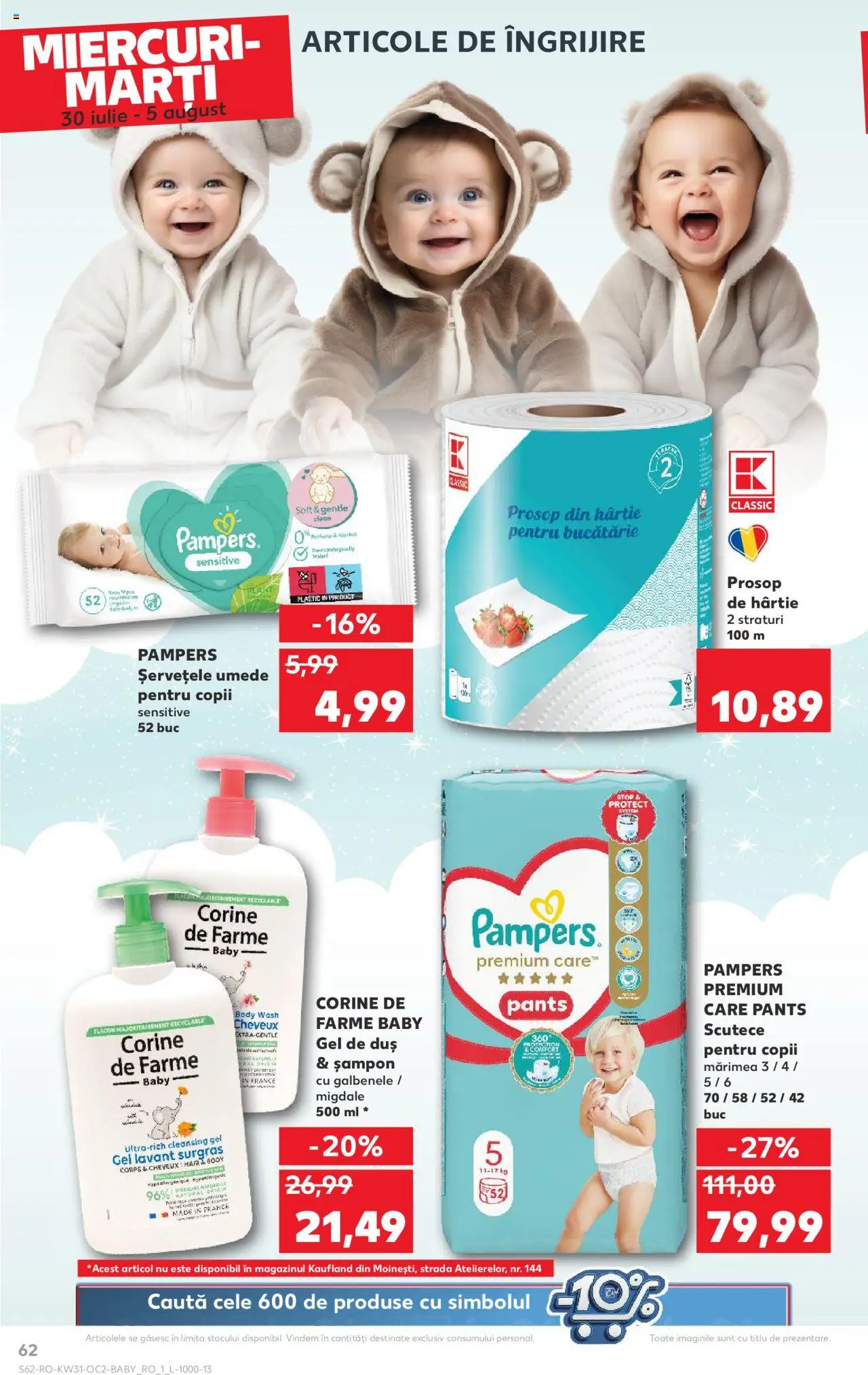 Kaufland RO akciós ujság - amely érvényes a következő dátumtól: 30.07.2025 | Oldal: 62 | Termékek: Pampers, Body, Sampon