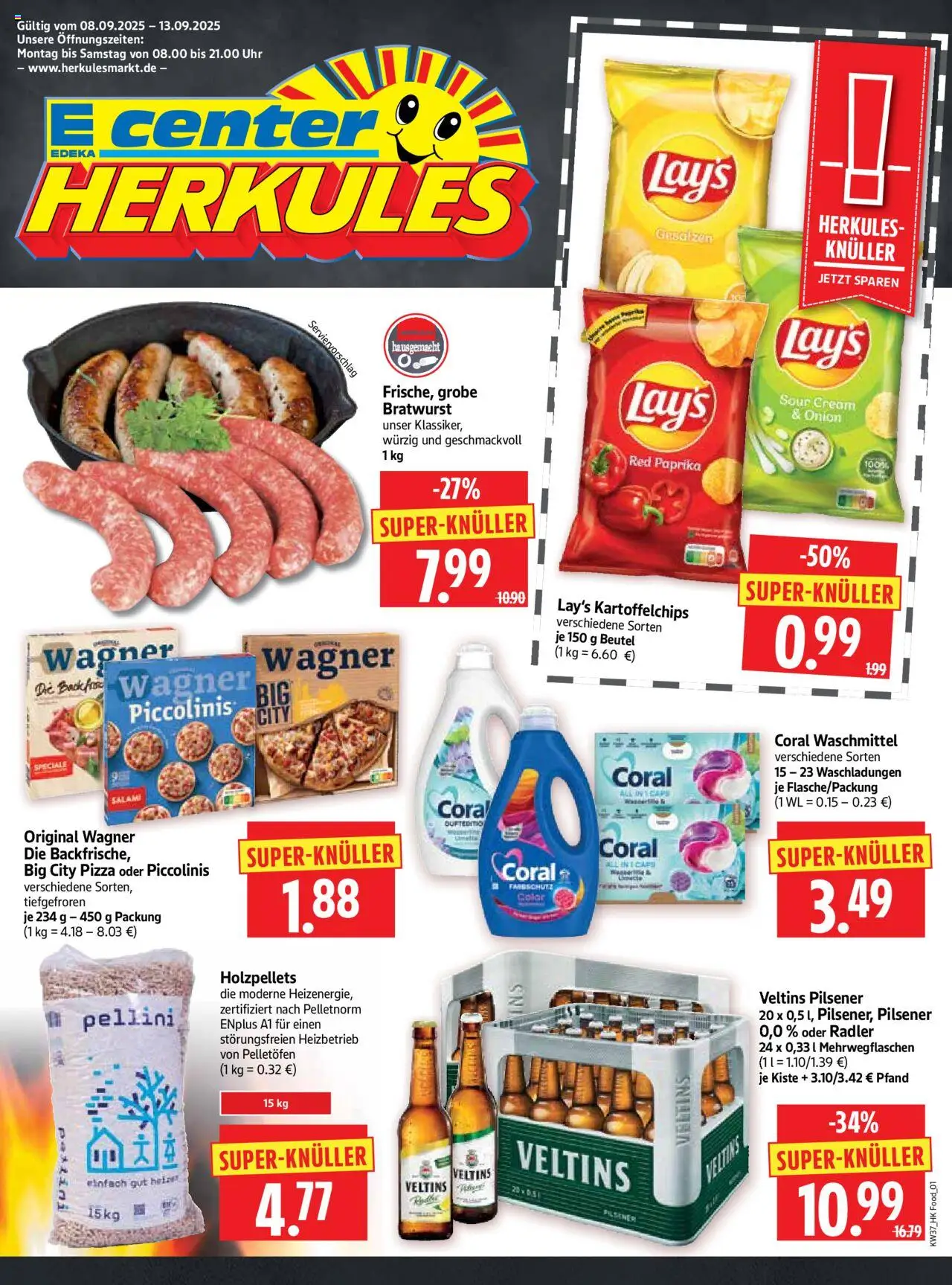 HERKULES Prospekt 	 – gültig ab 08.09.2025 | Seite: 1 | Produkte: Bratwurst, Paprika, Waschmittel, Salami