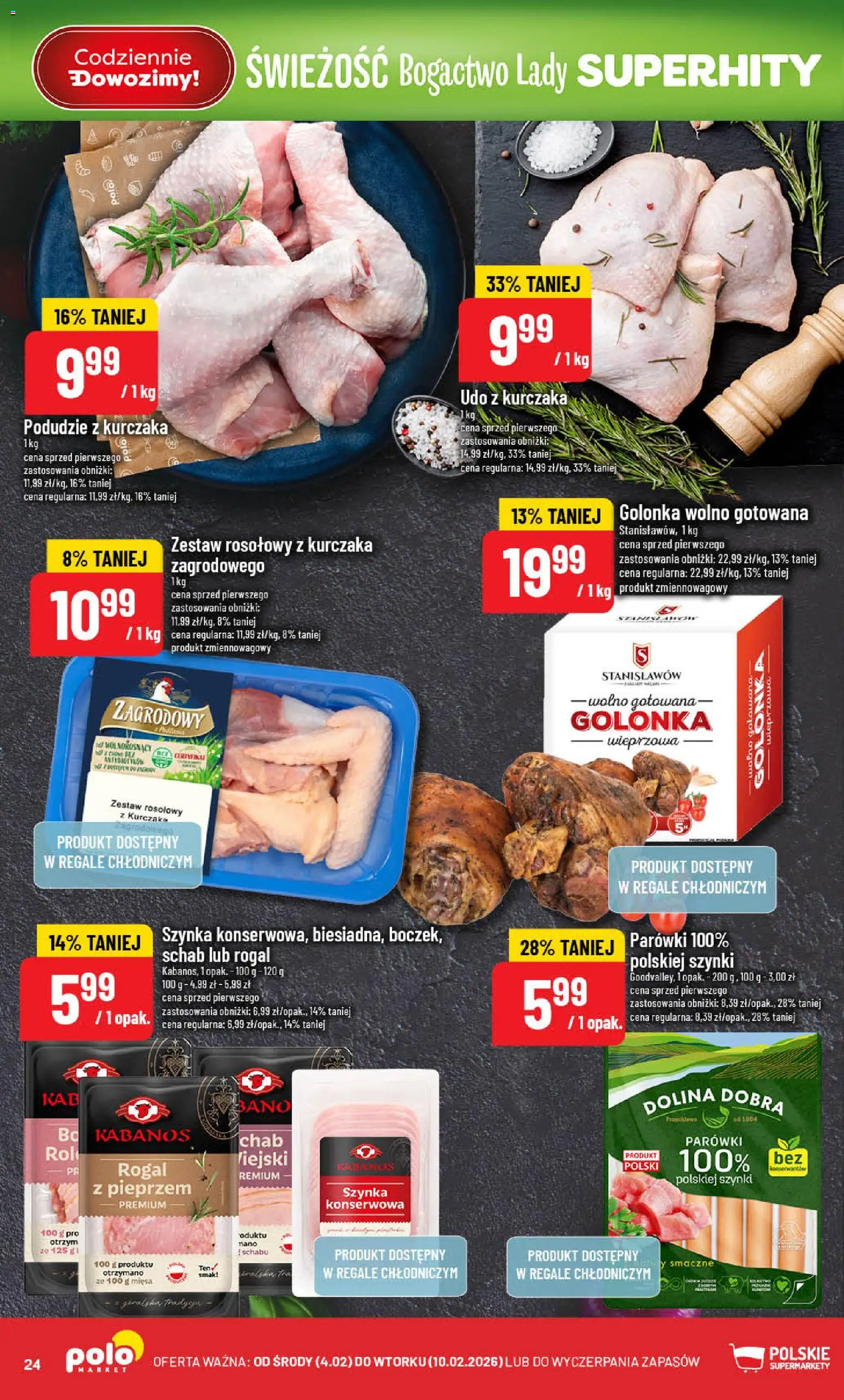POLOmarket Gazetka od 04.02.2026 | Strona: 24 | Produkty: Schab, Podudzie z kurczaka, Parówki, Szynka