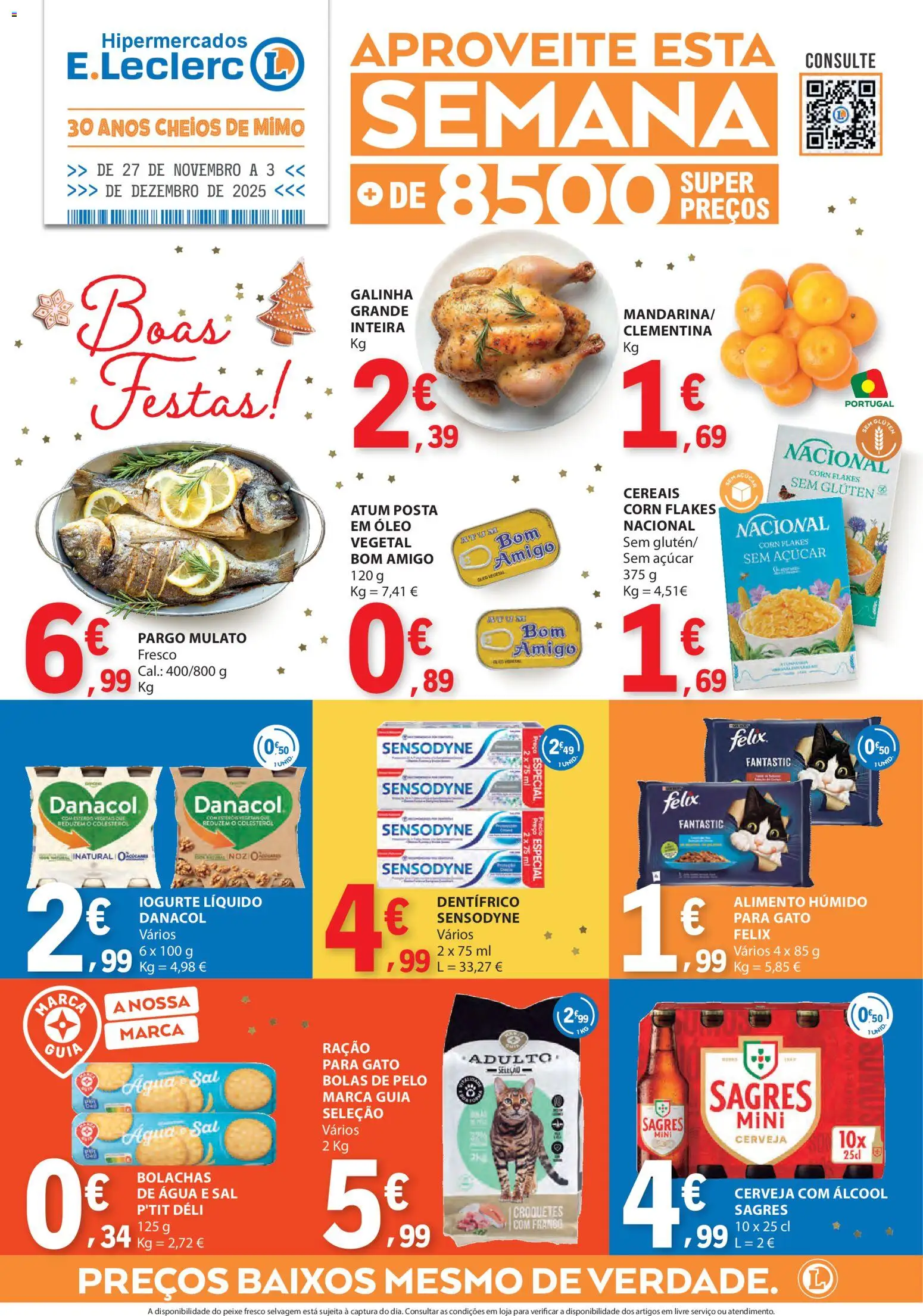 E.Leclerc folheto │ válido de 27.11.2025 | Página: 1 | Produtos: Agua, Frango, Cerveja, Iogurte liquido