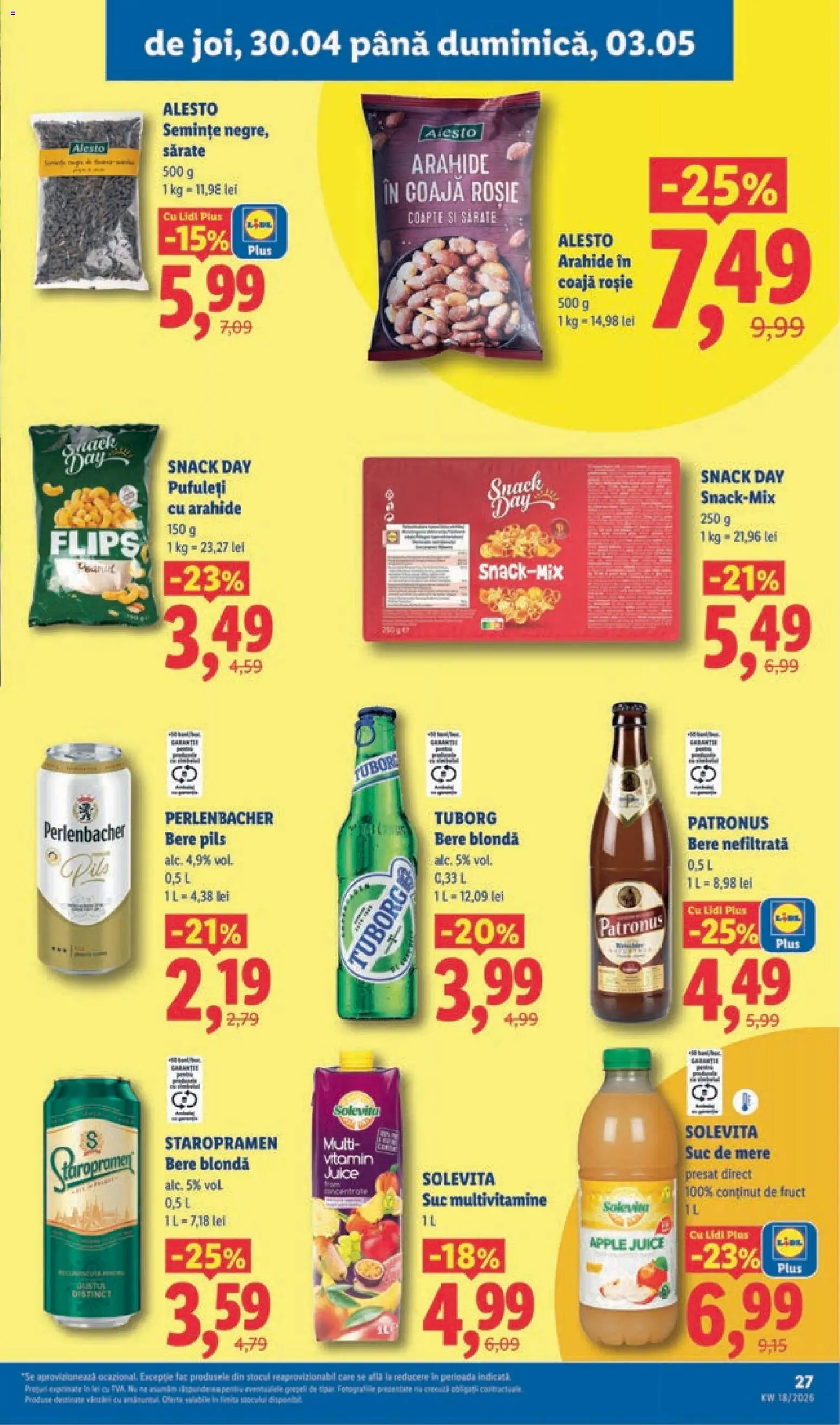 Noul catalog Lidl – valabil de la 27.04.2026 | Pagină: 27 | Produse: Arahide, Apple, Bere, Pufuleți