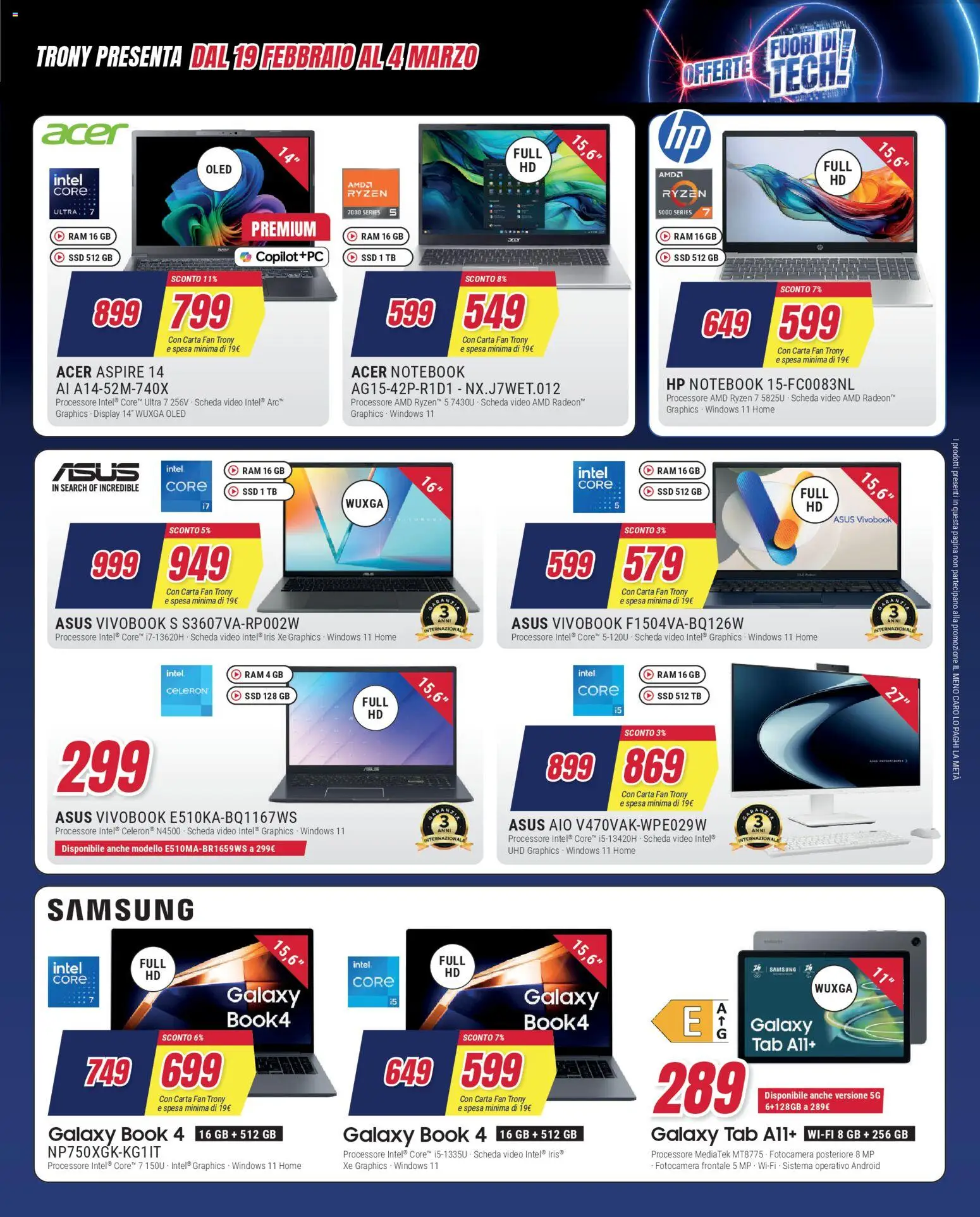 Volantino Trony del 19.02.2026 | Pagina: 15 | Prodotti: Notebook, Video, Fotocamera, Fan