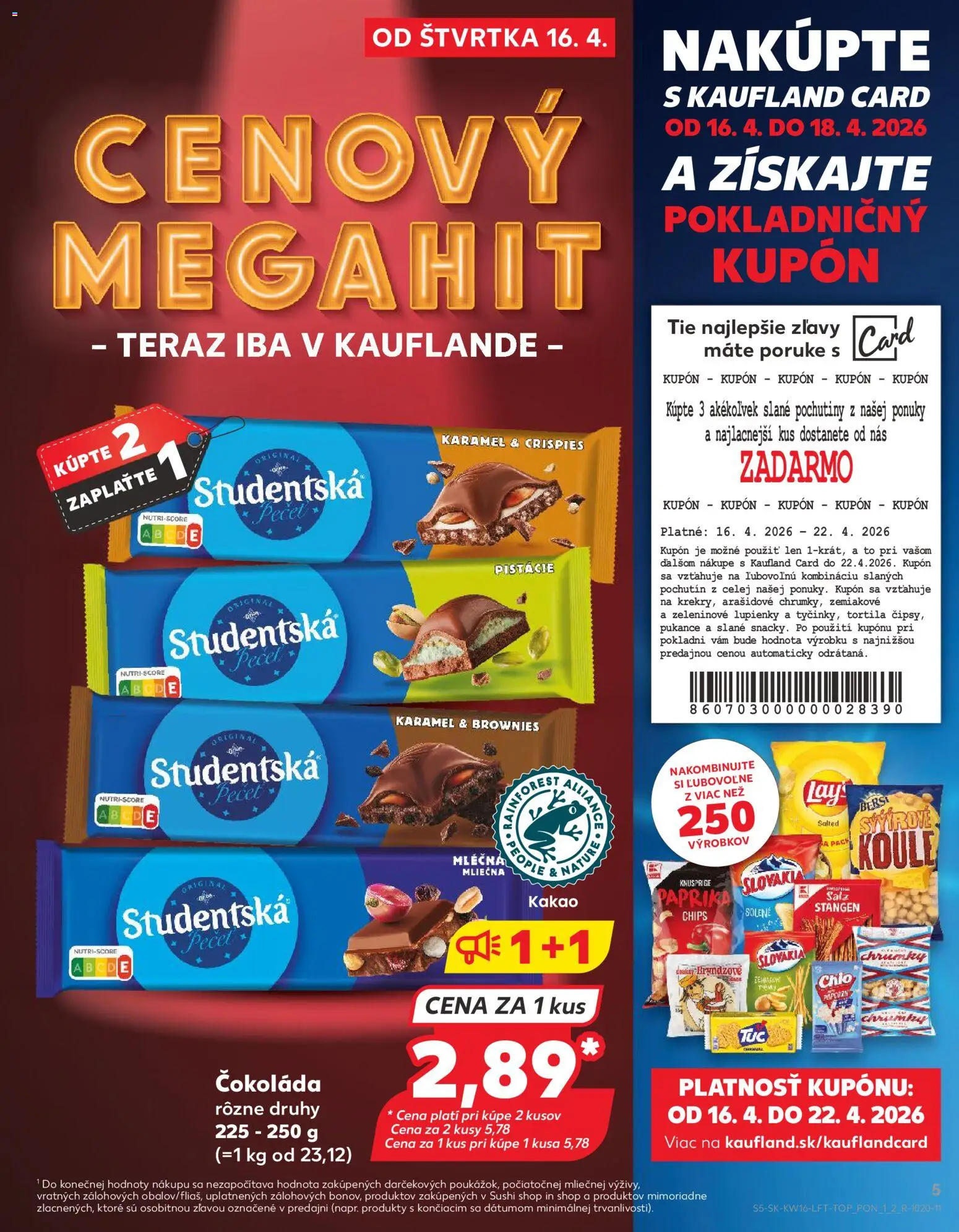 Kaufland SK akciós ujság - amely érvényes a következő dátumtól: 16.04.2026 | Oldal: 5 | Termékek: Chips, Sushi, Popcorn