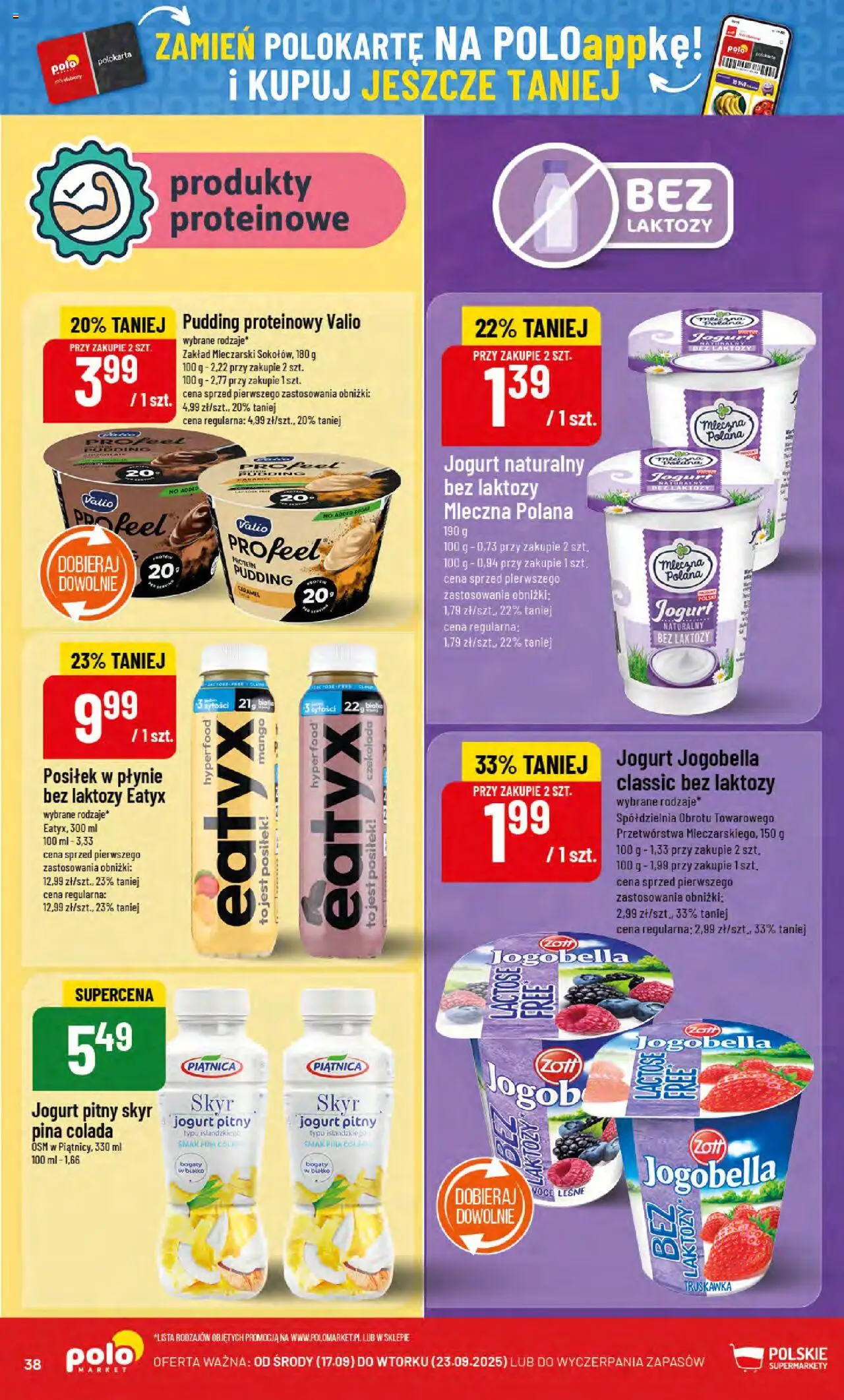 POLOmarket Gazetka od 17.09.2025 | Strona: 38 | Produkty: Bez laktozy, Jogurt pitny, Jogurt naturalny, Skyr