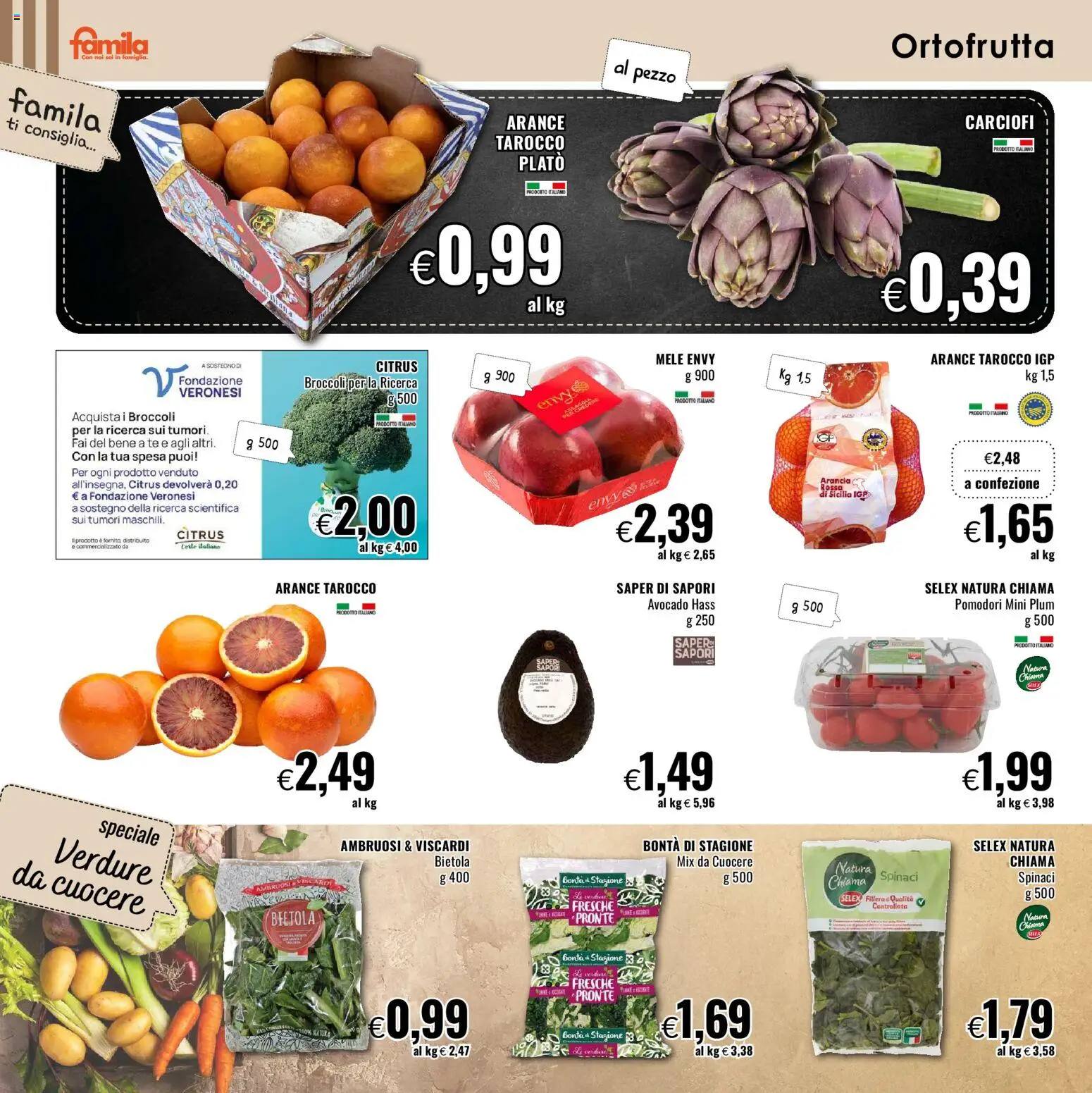 Volantino Famila del 22.01.2026 | Pagina: 2 | Prodotti: Arance, Verdure, Spinaci, Arancia