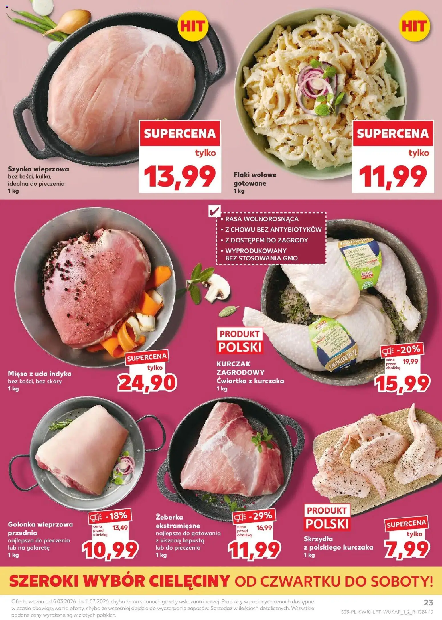 Kaufland gazetka od 05.03.2026 | Strona: 23 | Produkty: Golonka wieprzowa, Flaki, Flaki wołowe, Ćwiartka z kurczaka