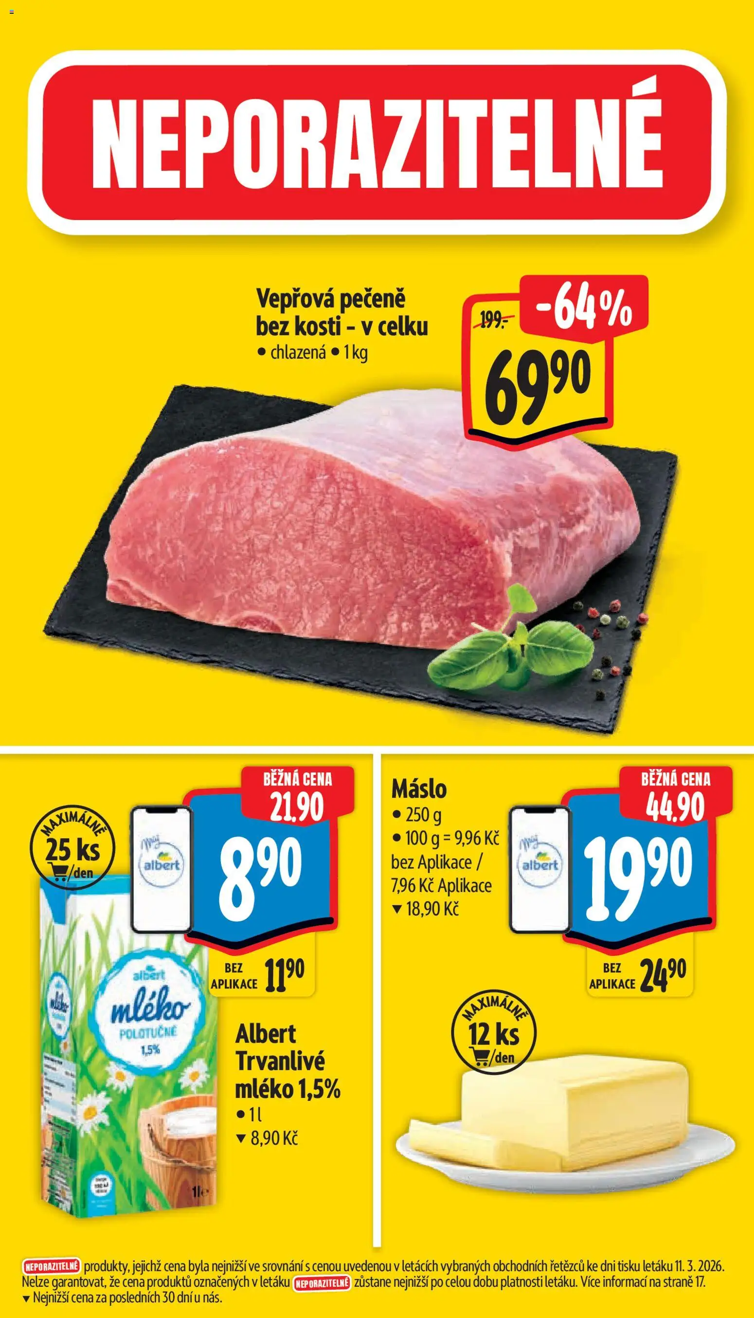 Albert leták - Supermarket - Brno od 18.03.2026 | Strana: 3 | Produkty: Vepřová pečeně, Mléko, Máslo