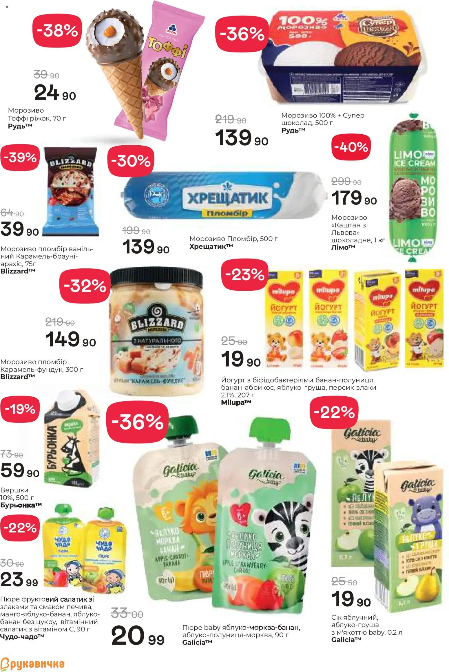 Рукавичка Kаталог - дійснийкції з 19.02.2026 | Сторінка: 8 | Товари: Сік, Вершки, Морозиво, Пюре