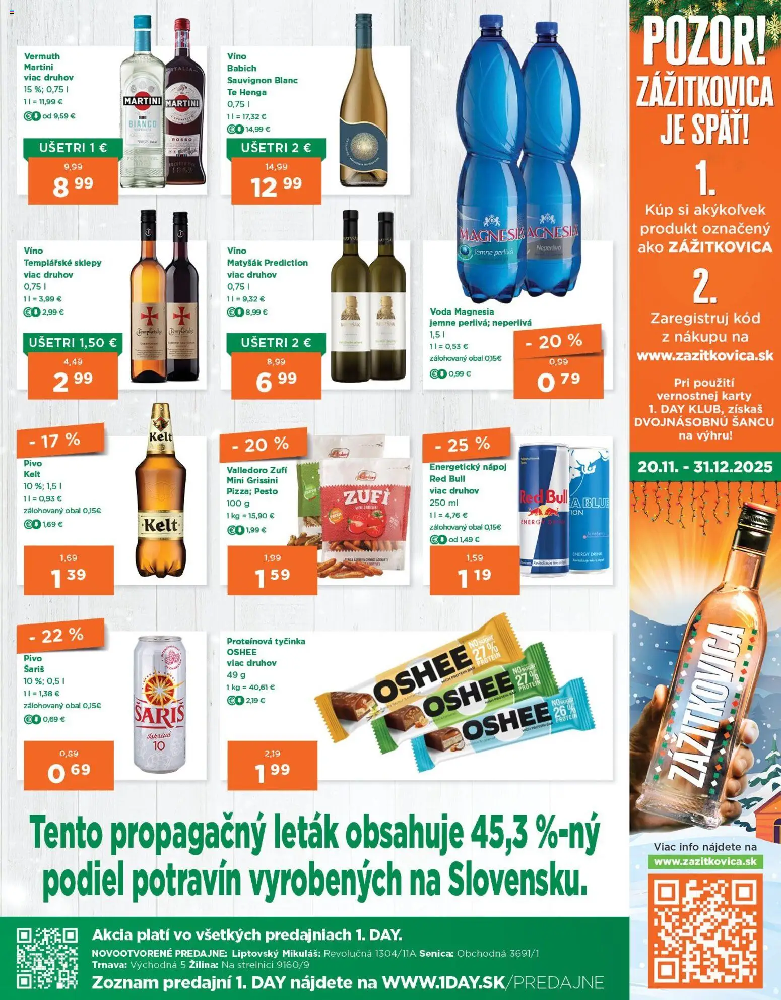 Nové 1day akcie – leták je platný od 20.11.2025 | Strana: 3 | Produkty: Pivo, Víno, Kelt, Magnesia