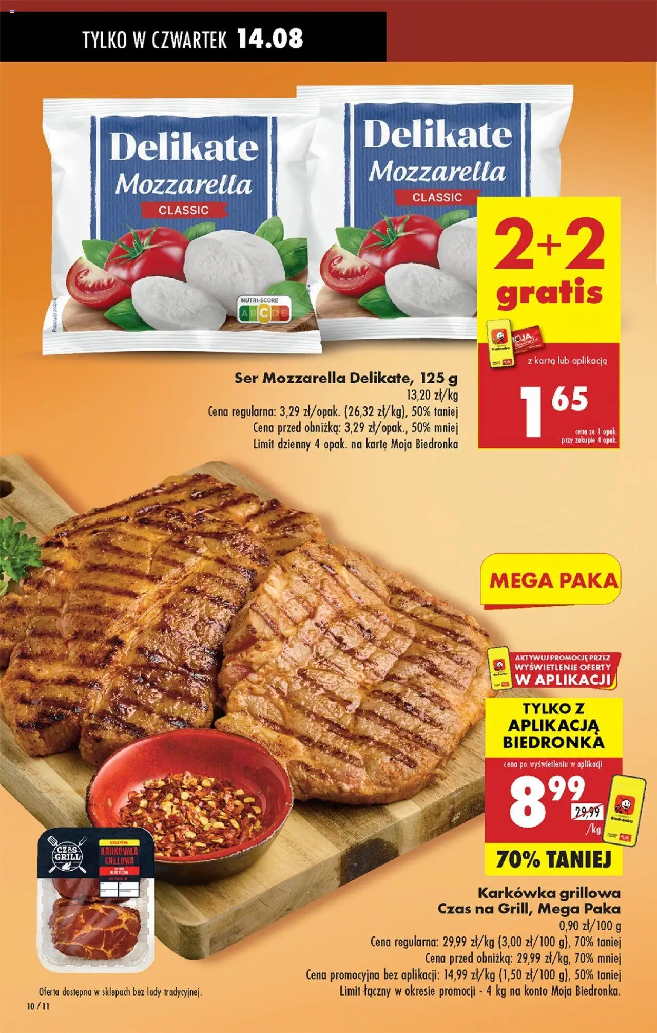Biedronka gazetka - Oferta w tym tygodniu od 14.08.2025 | Strona: 10 | Produkty: Karta, Karkówka, Ser, Mozzarella