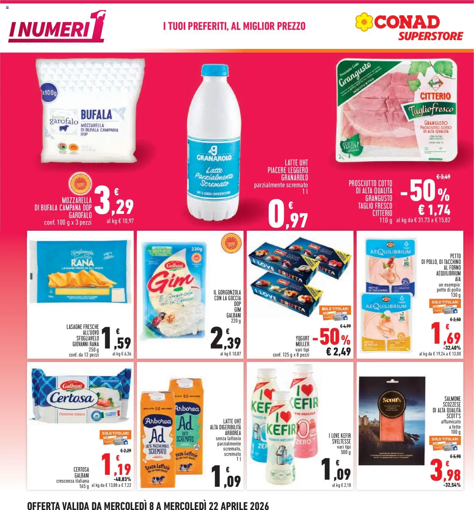 Volantino Conad del 08.04.2026 | Pagina: 2 | Prodotti: Frutta, Latte, Prosciutto, Lasagna