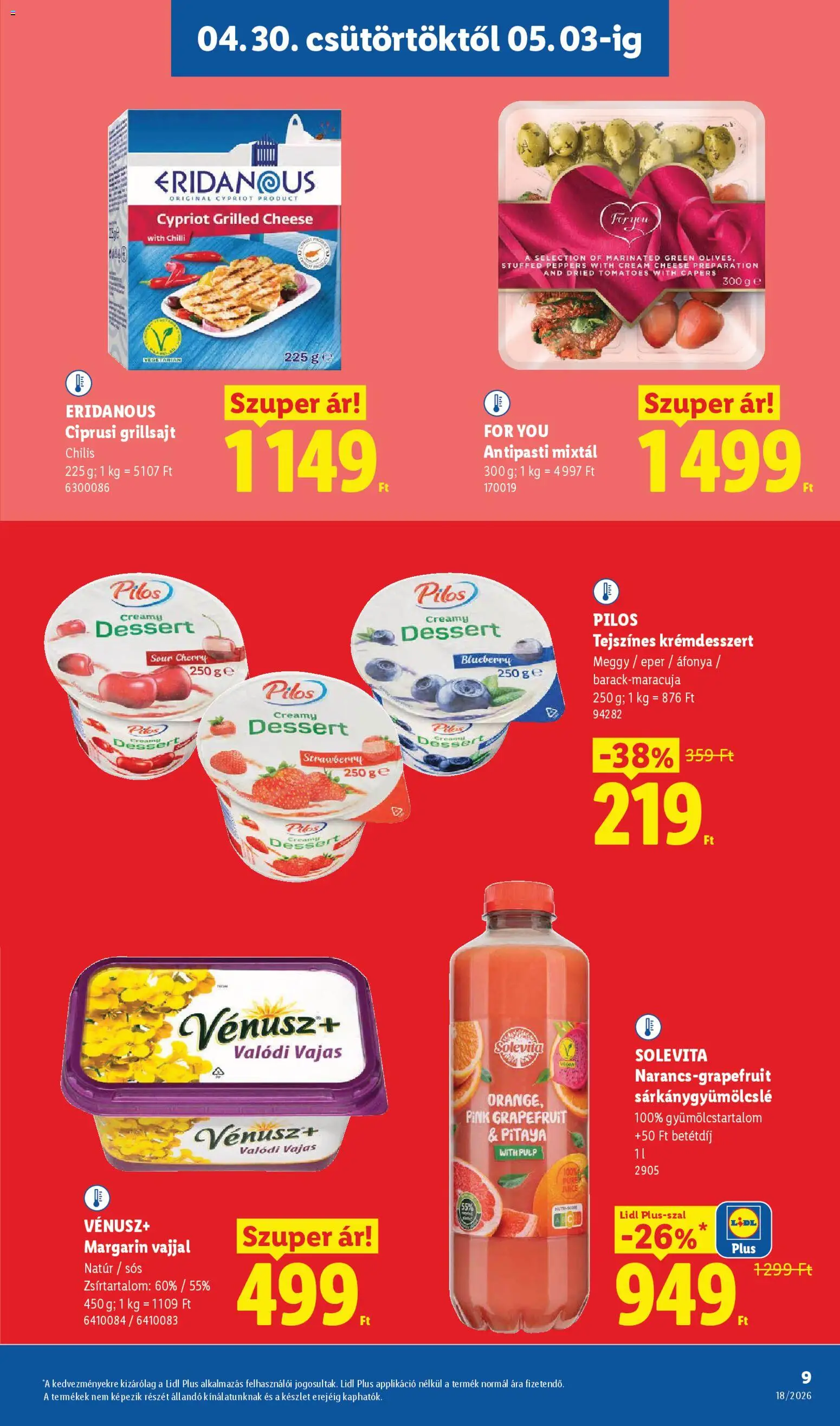 Lidl akciós ujság - amely érvényes a következő dátumtól: 30.04.2026 | Oldal: 9 | Termékek: Áfonya, Meggy, Antipasti, Eper