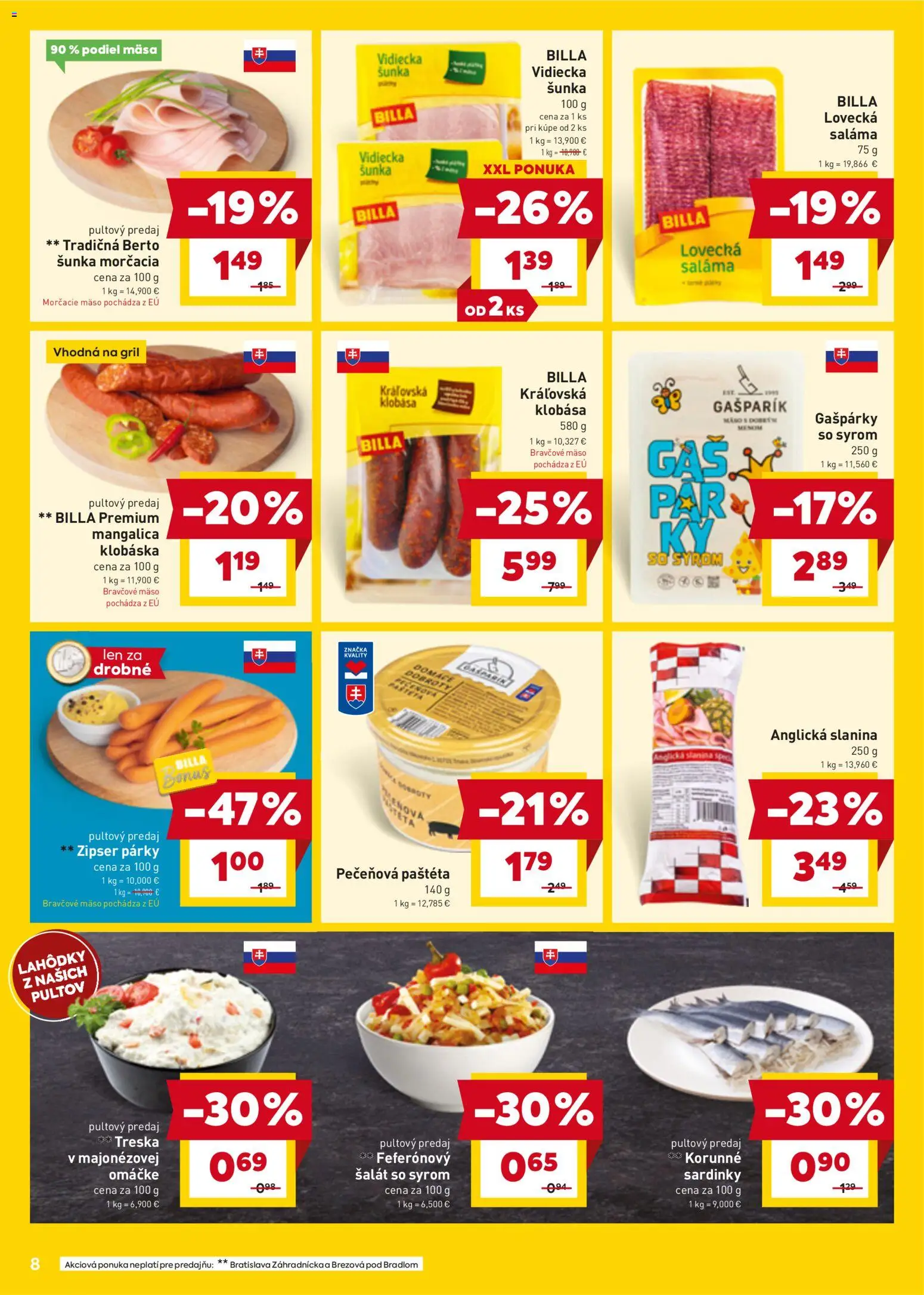 Nové Billa akcie – leták je platný od 07.04.2026 | Strana: 10 | Produkty: Gril, Slanina, Šalát, Treska