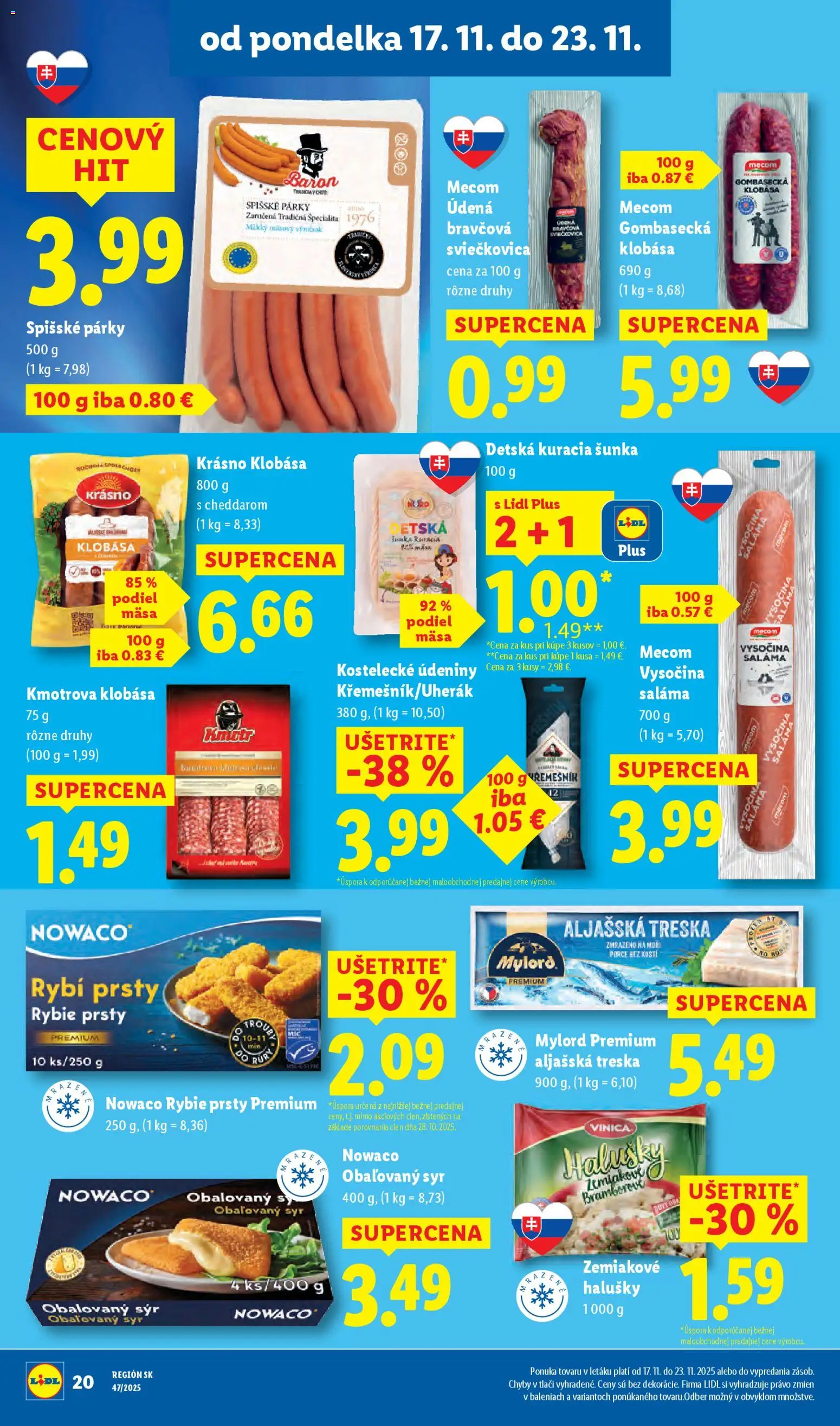 Nové Lidl akcie – leták je platný od 20.11.2025 | Strana: 74 | Produkty: Syr, Saláma, Šunka, Párky