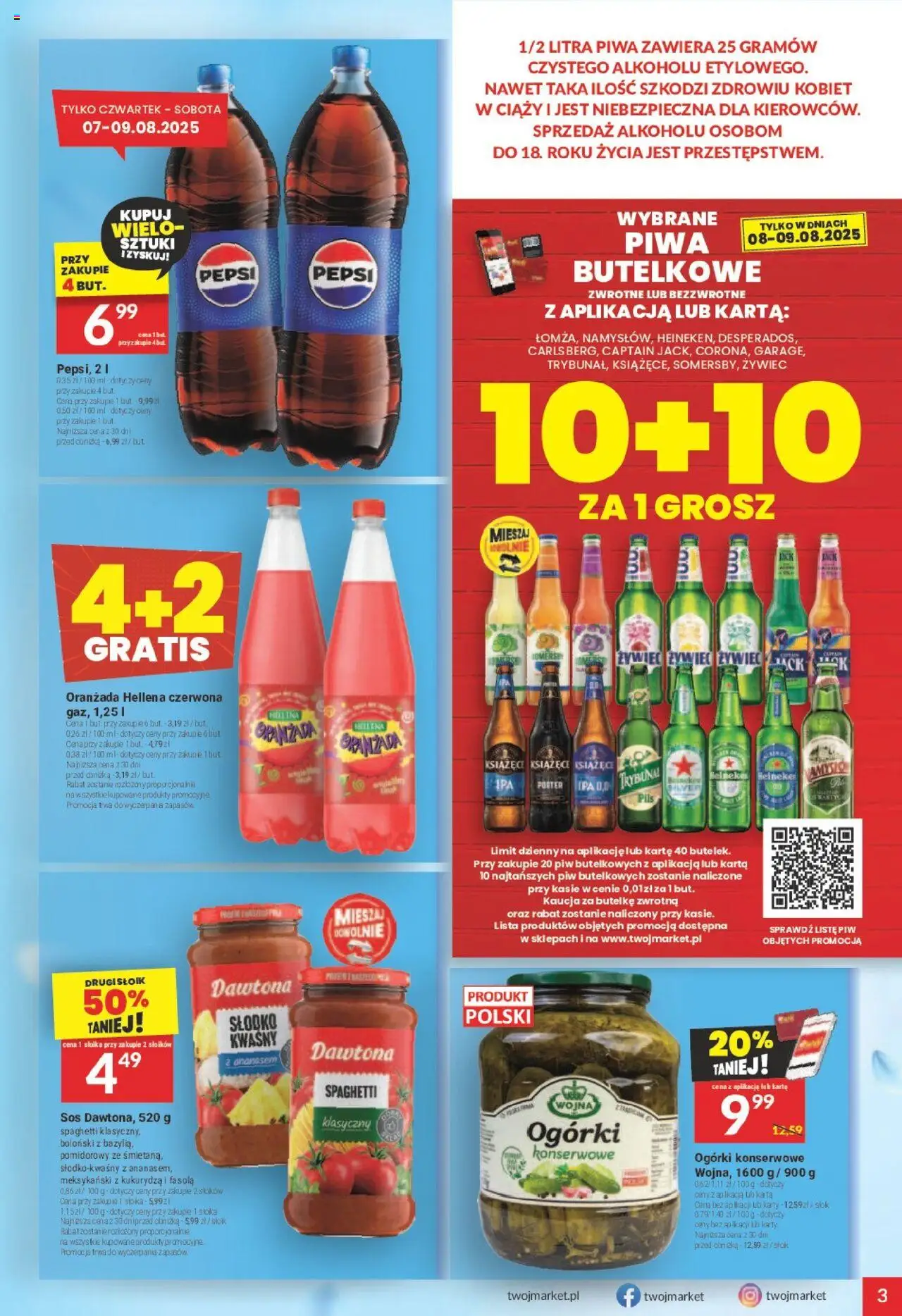 Twój Market Gazetka od 06.08.2025 | Strona: 3 | Produkty: Karta, Oranżada hellena, Ogórki, Sos