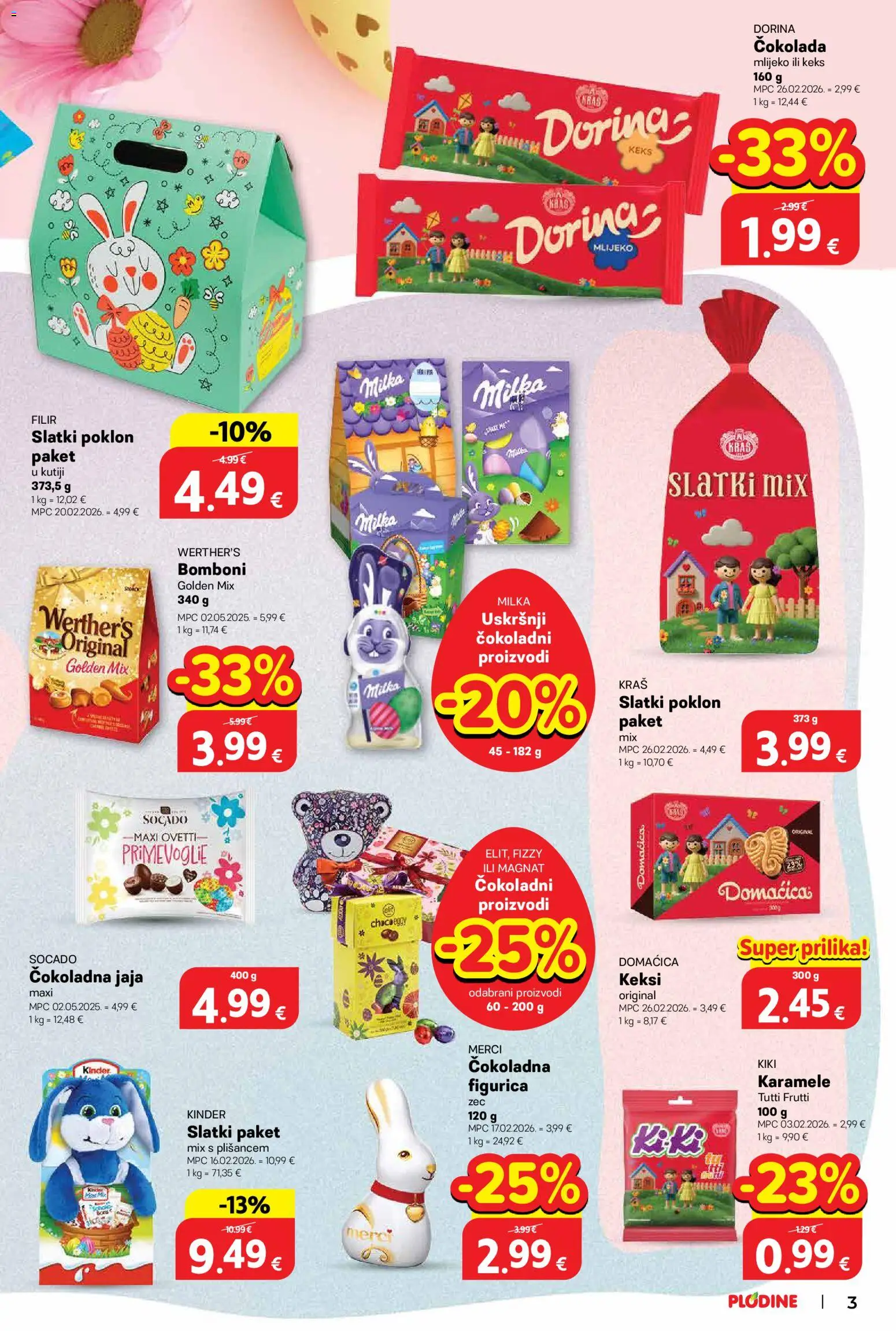 Plodine katalog | vrijedi od 11.03.2026 | Stranica: 3 | Proizvodi: Dorina, Čokolada, Merci, Milka