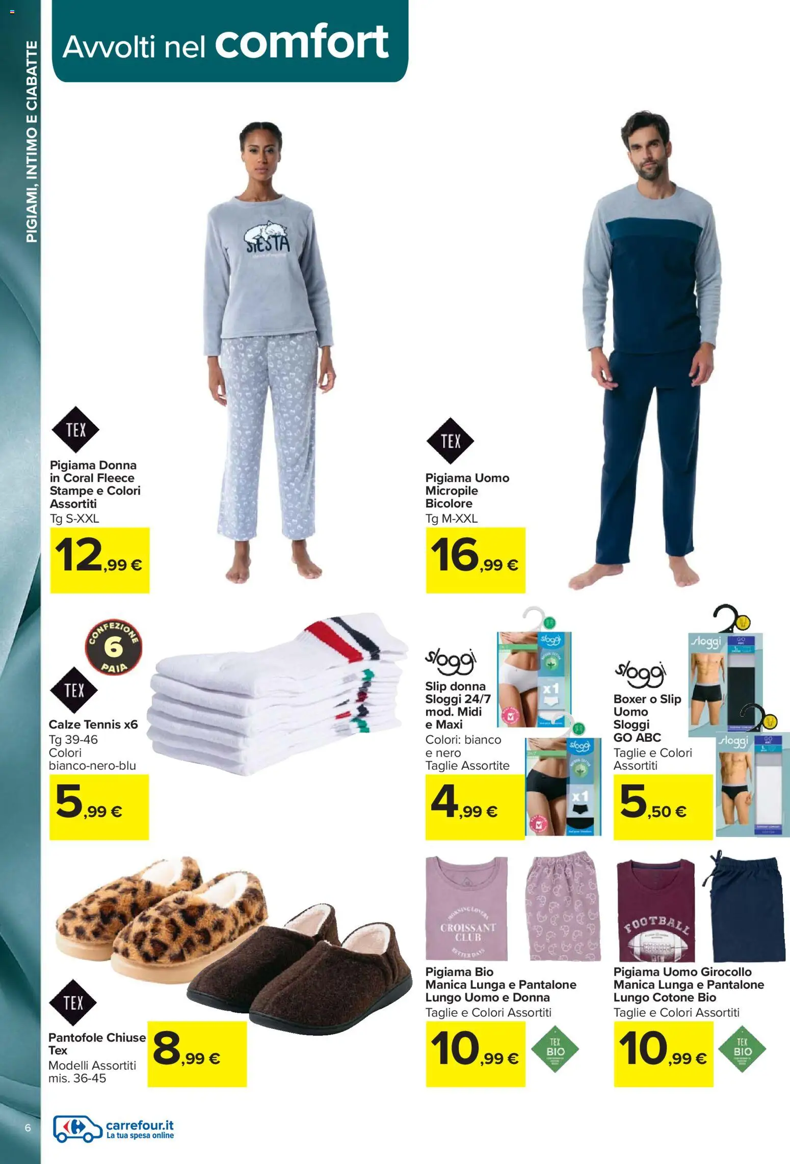 Volantino Carrefour del 07.11.2025 | Pagina: 6 | Prodotti: Intimo, Ciabatte, Pantofole, Croissant