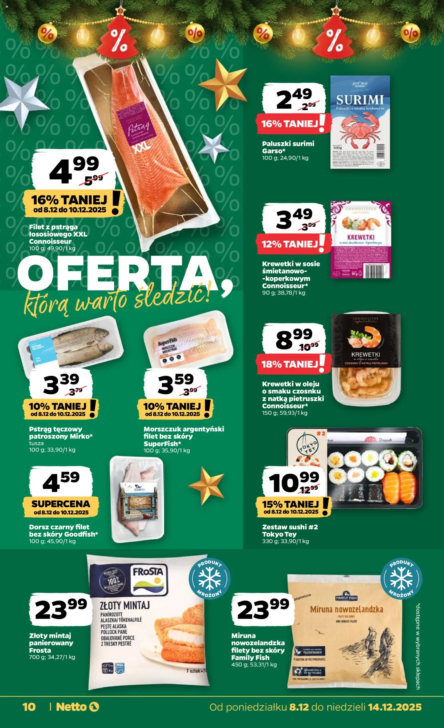 Netto gazetka - Spożywcza od 08.12.2025 | Strona: 10 | Produkty: Dorsz, Mintaj, Sushi, Zestaw sushi