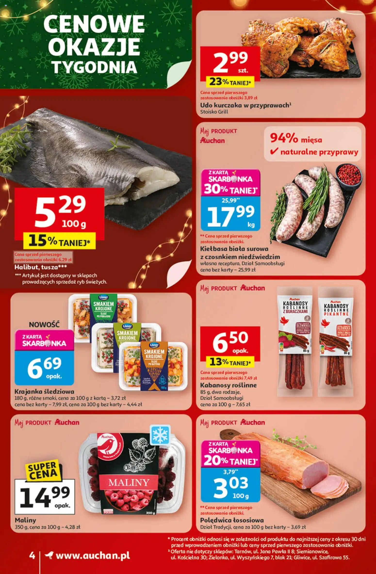 Auchan Gazetka od 20.11.2025 | Strona: 4 | Produkty: Karta, Maliny, Grill, Przyprawy