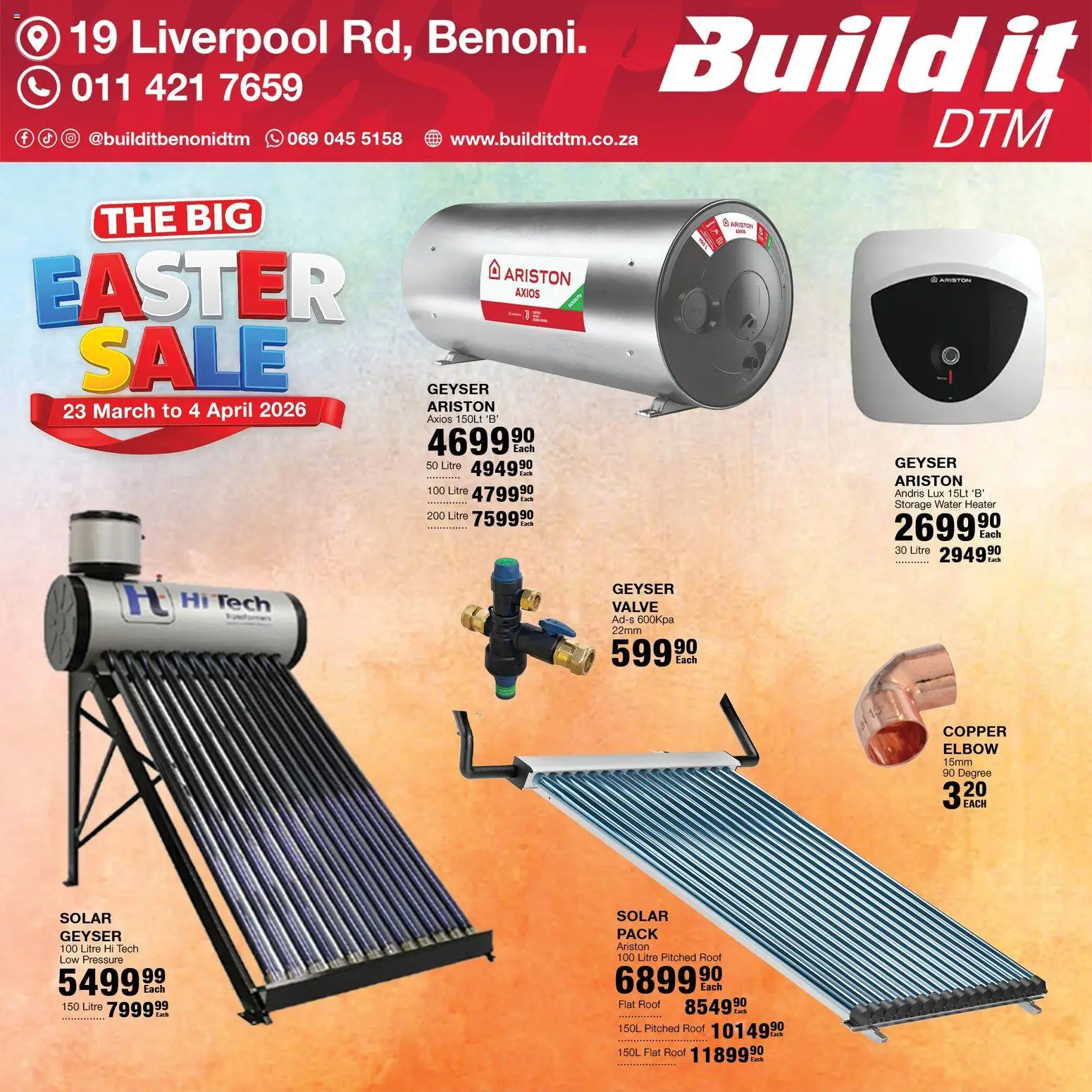 New Build It catalogue – valid from 23.03.2026 | Page: 7 | Products: Heater, Geyser, Valve, Water