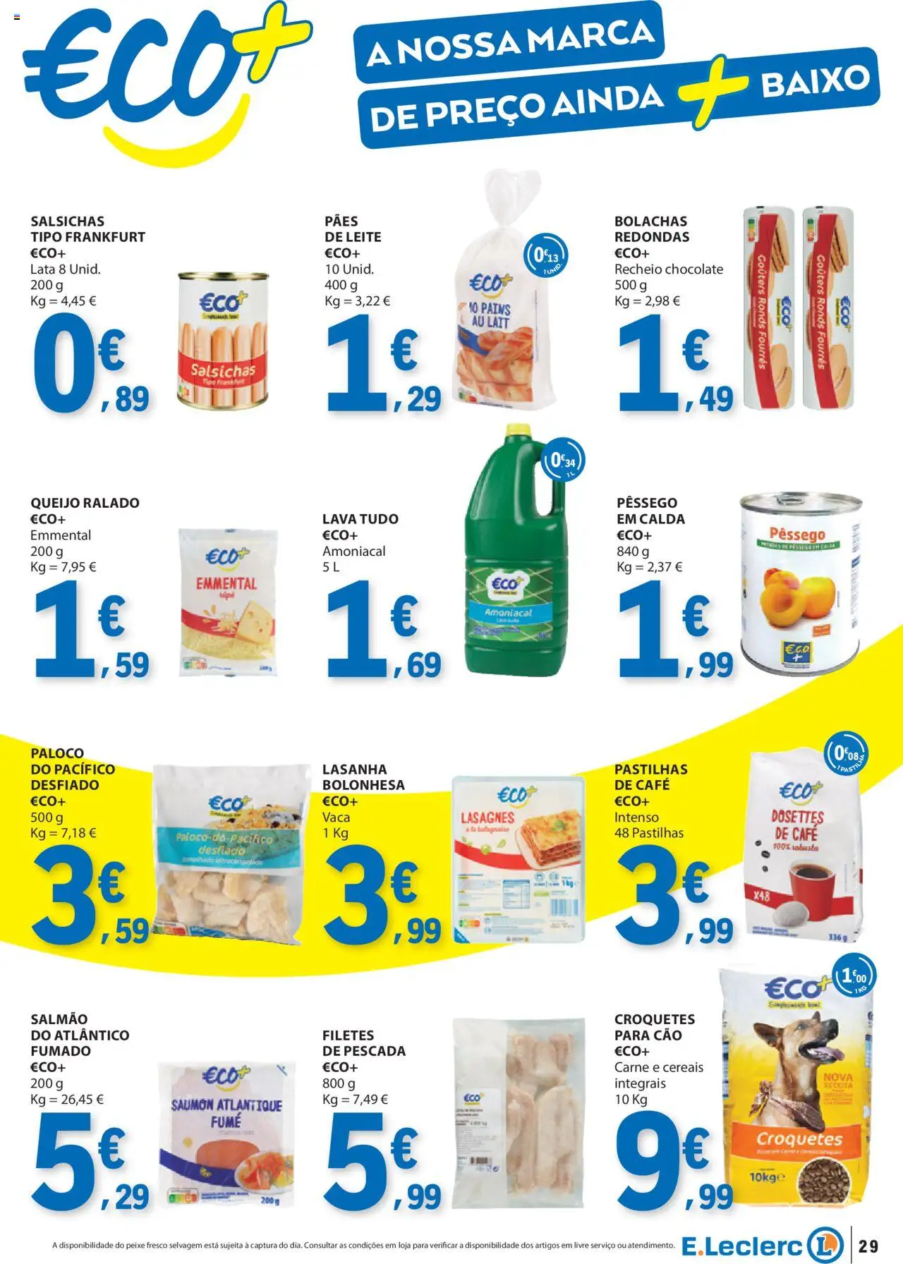 E.Leclerc folheto │ válido de 14.08.2025 | Página: 29 | Produtos: Pescada, Bolachas, Lasanha, Salmão