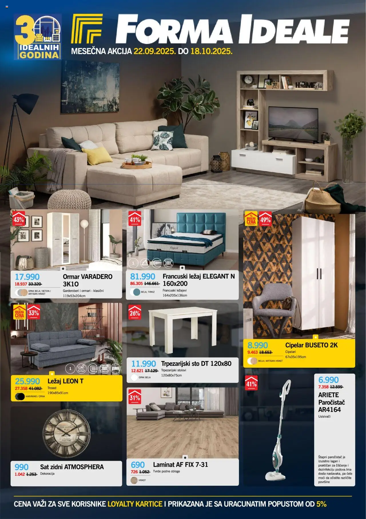 Forma Ideale katalog - važi od 22.09.2025 | Strana: 1 | Proizvode: Ormar, Trpezarijski sto, Francuski ležaj, Trosed