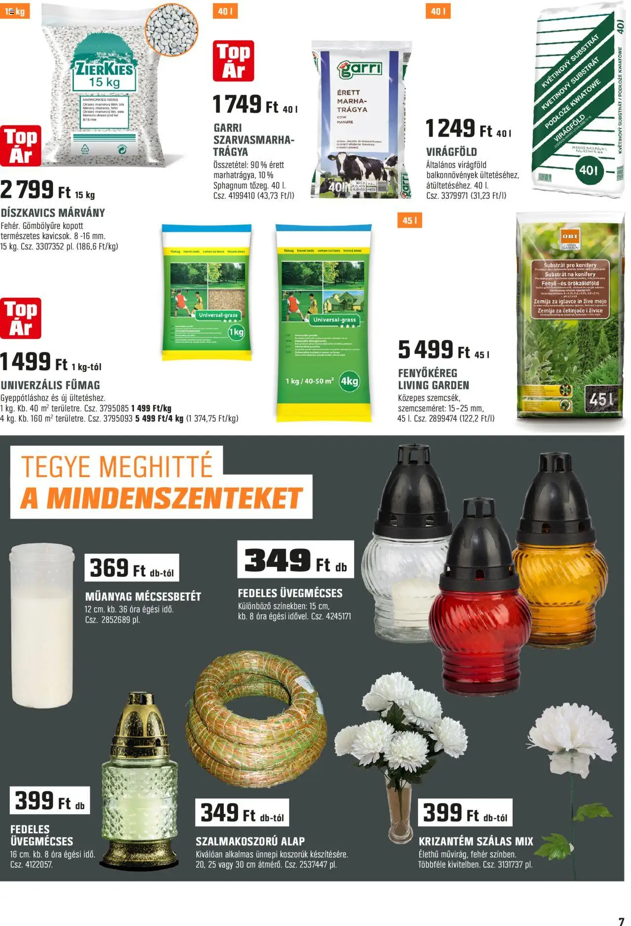 OBI akciós ujság - amely érvényes a következő dátumtól: 01.10.2025 | Oldal: 7 | Termékek: Fűmag, Virágföld, Óra