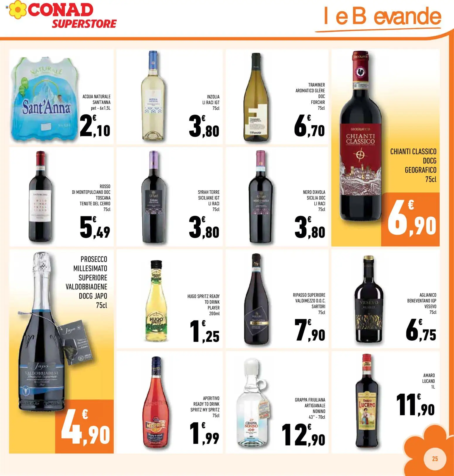 Volantino Conad del 14.01.2026 | Pagina: 25 | Prodotti: Acqua, Acqua naturale, Grappa, Aperitivo