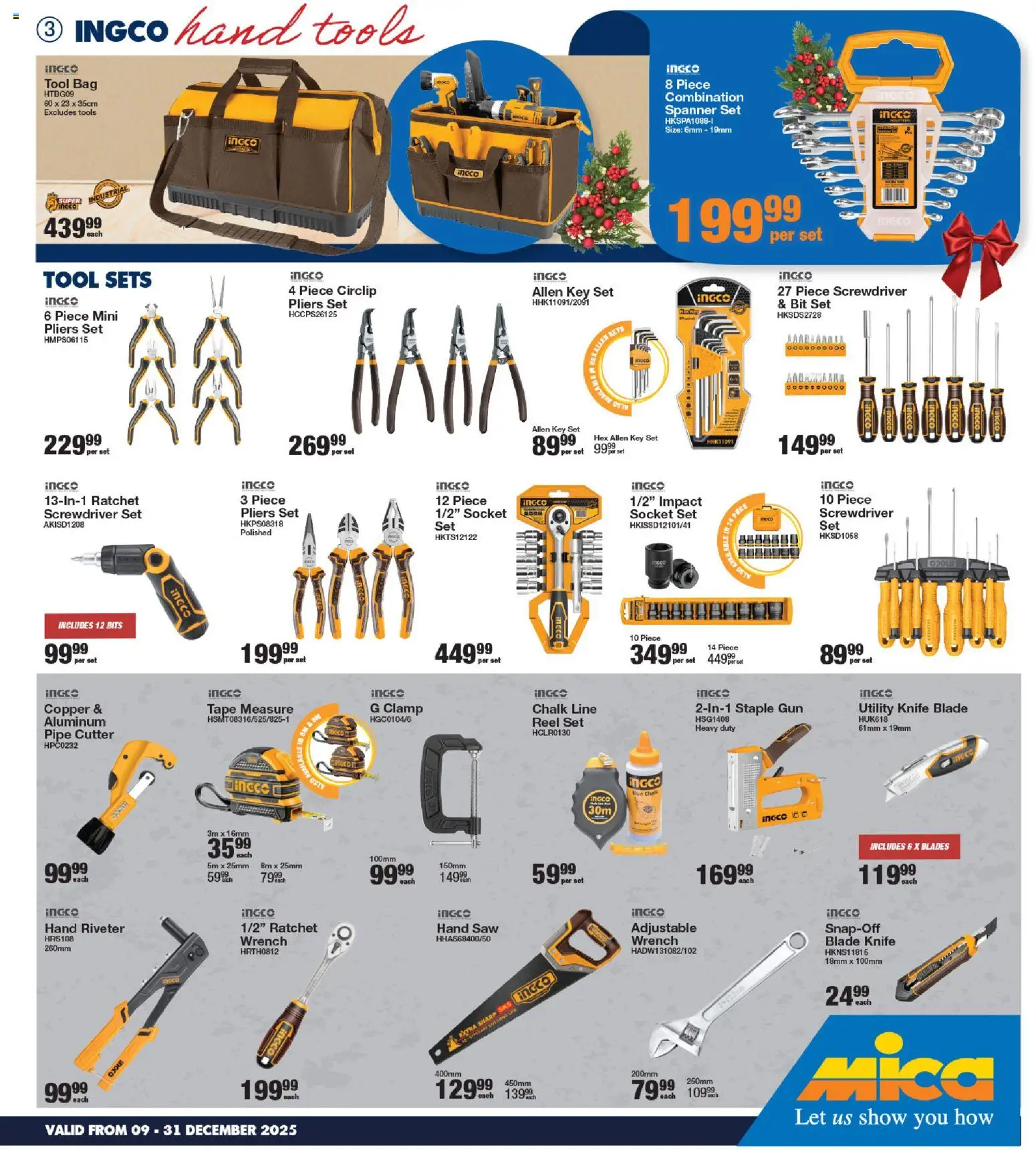 New MICA catalogue – valid from 09.12.2025 | Page: 3 | Products: Utility, Socket set, Socket, Tape measure