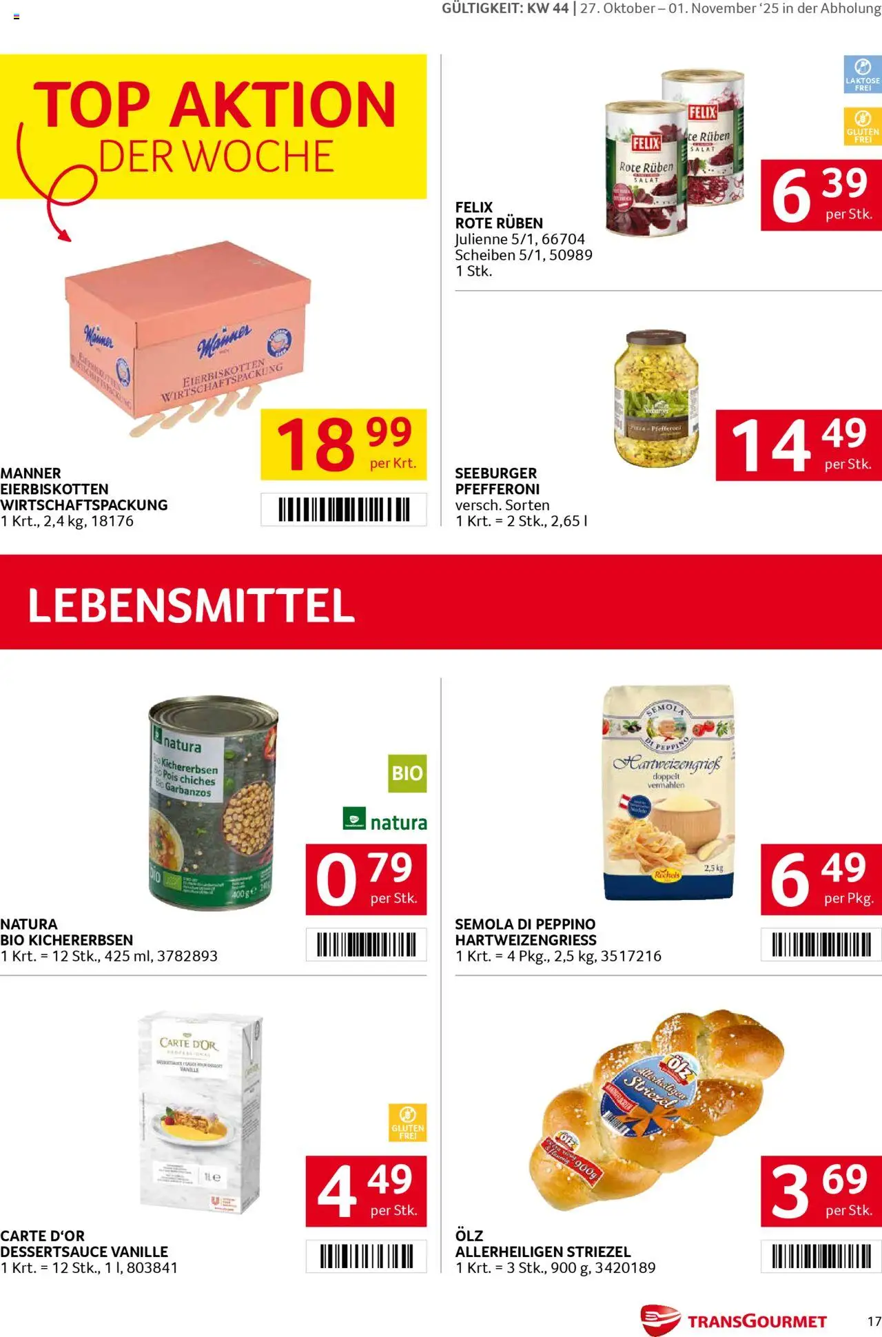 Transgourmet Flugblatt gültig ab 26.10.2025 | Seite: 17 | Produkte: Salat, Libacomb, Pizza