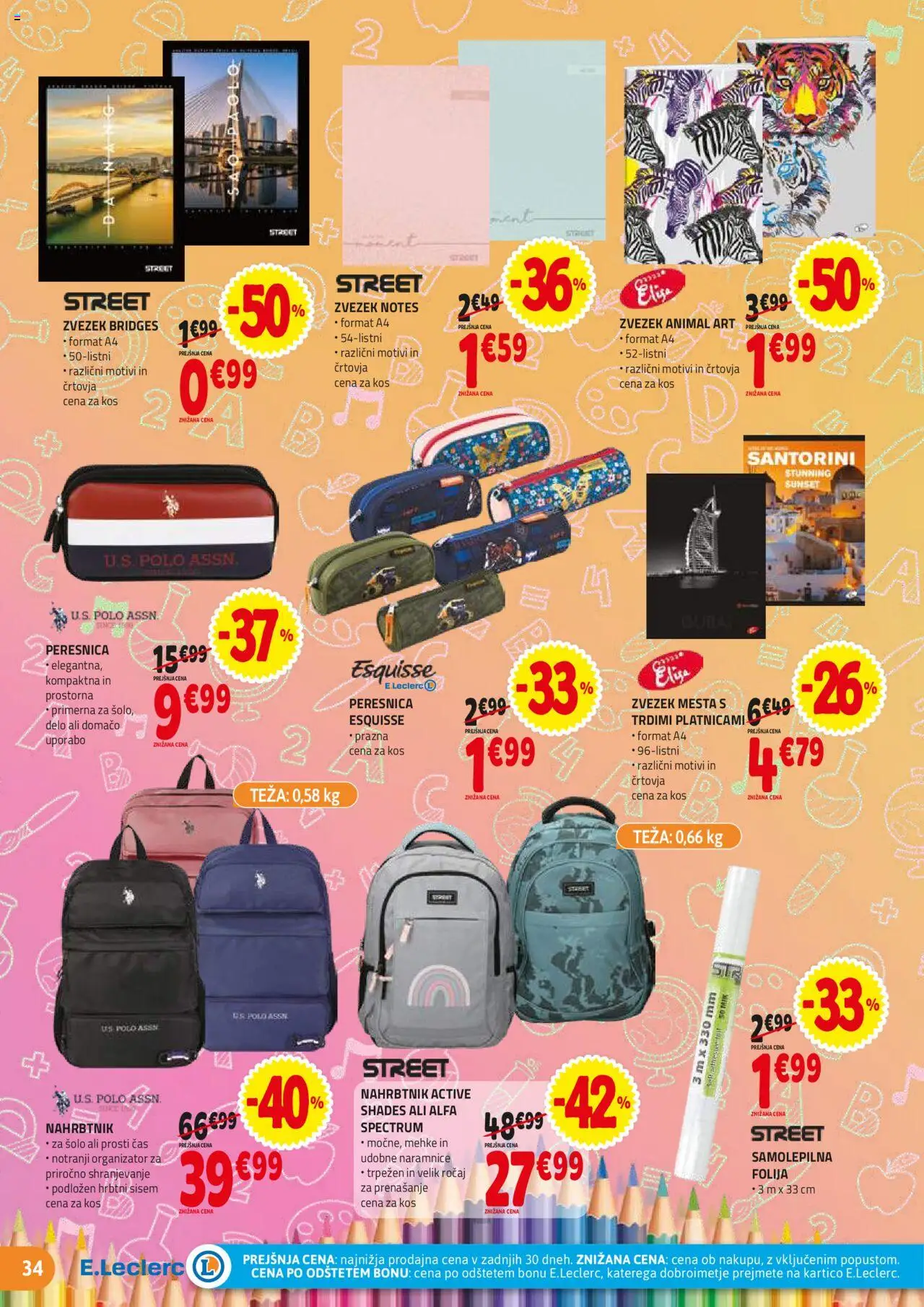 E.leclerc katalog │ velja od 20.08.2025 | Stran: 34 | Izdelki: Teza, Kos, Peresnica, Folija