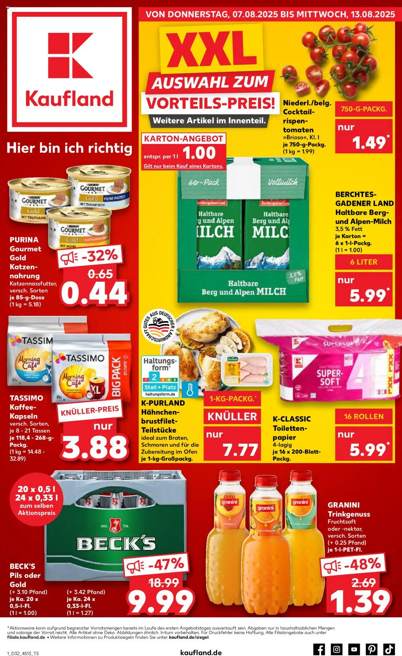 Kaufland prospekt Speyer	 - gültig ab dem 07.08.2025 | Seite: 1 | Produkte: Milch, Thunfisch, Pils, Granini