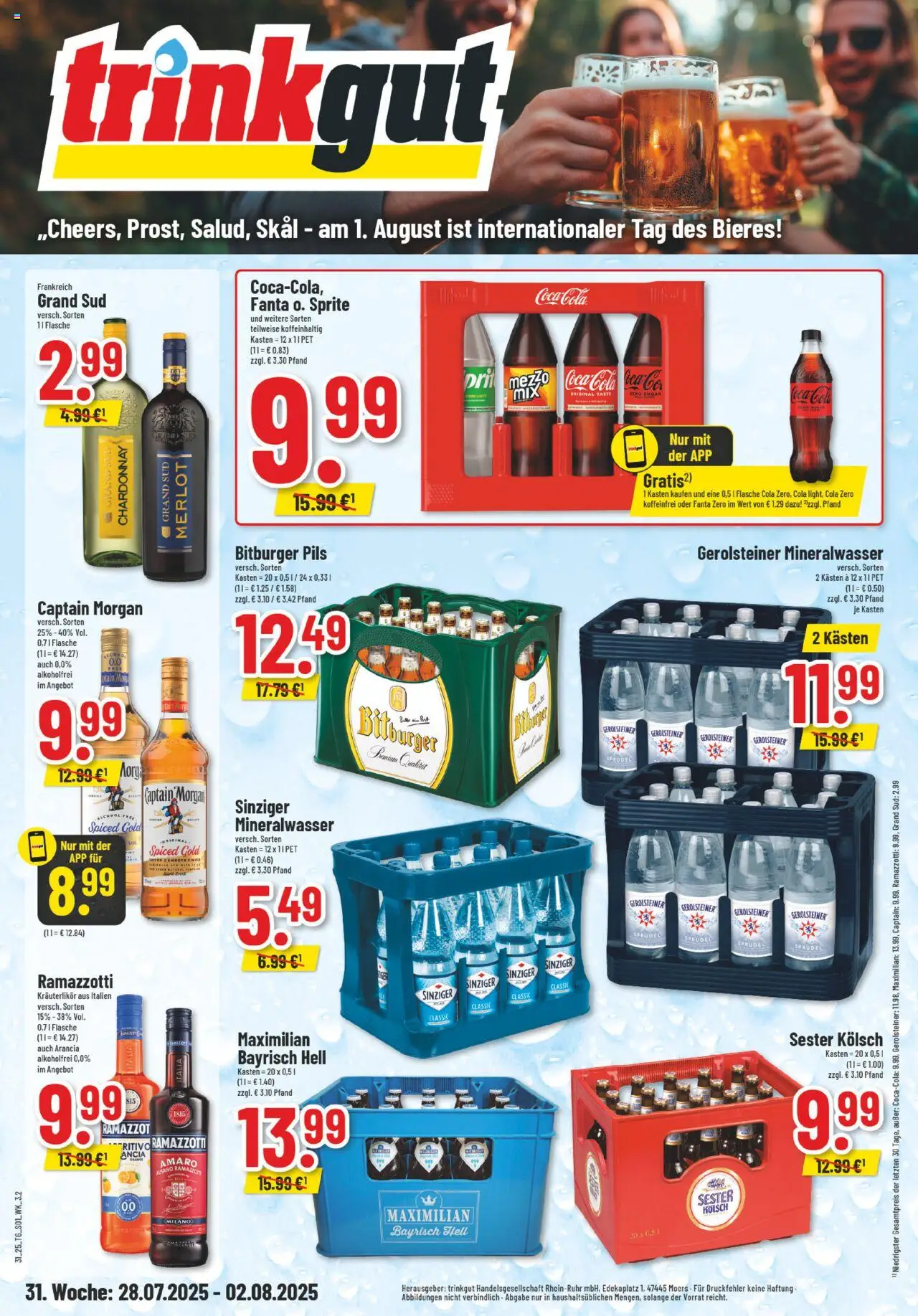 Trinkgut Prospekt - gültig ab dem 28.07.2025 | Seite: 1 | Produkte: Bitburger, Pils, Mineralwasser, Ramazzotti
