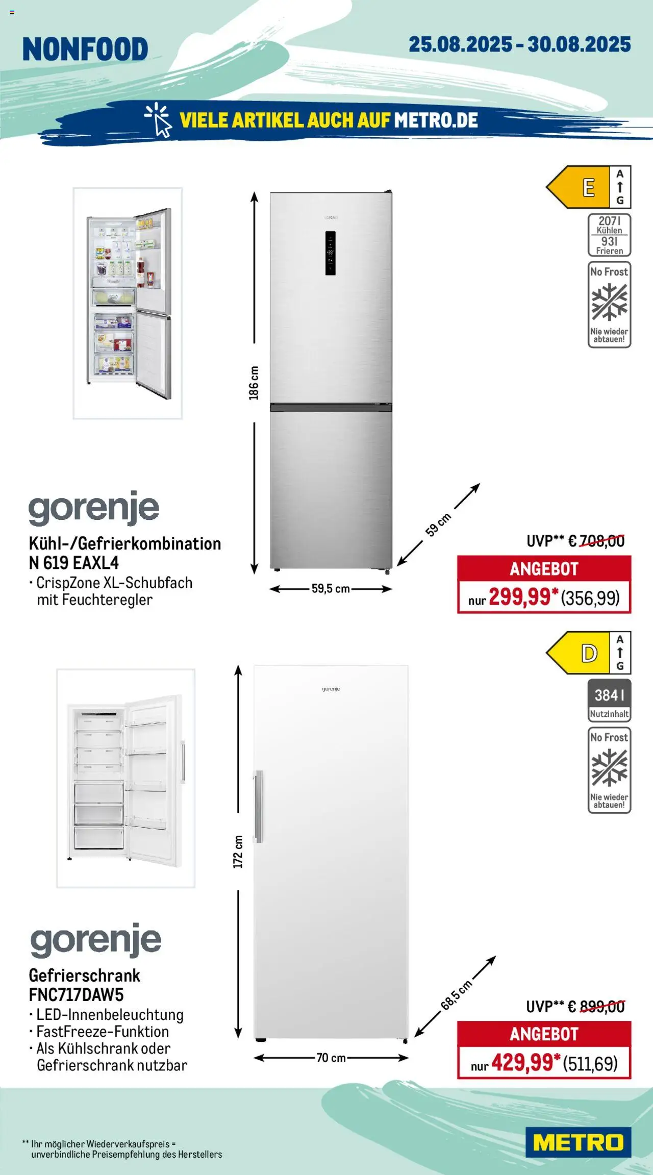 Metro Prospekt 	 - gültig ab dem 25.08.2025 | Seite: 20 | Produkte: Gorenje, Gefrierschrank, Kühlschrank