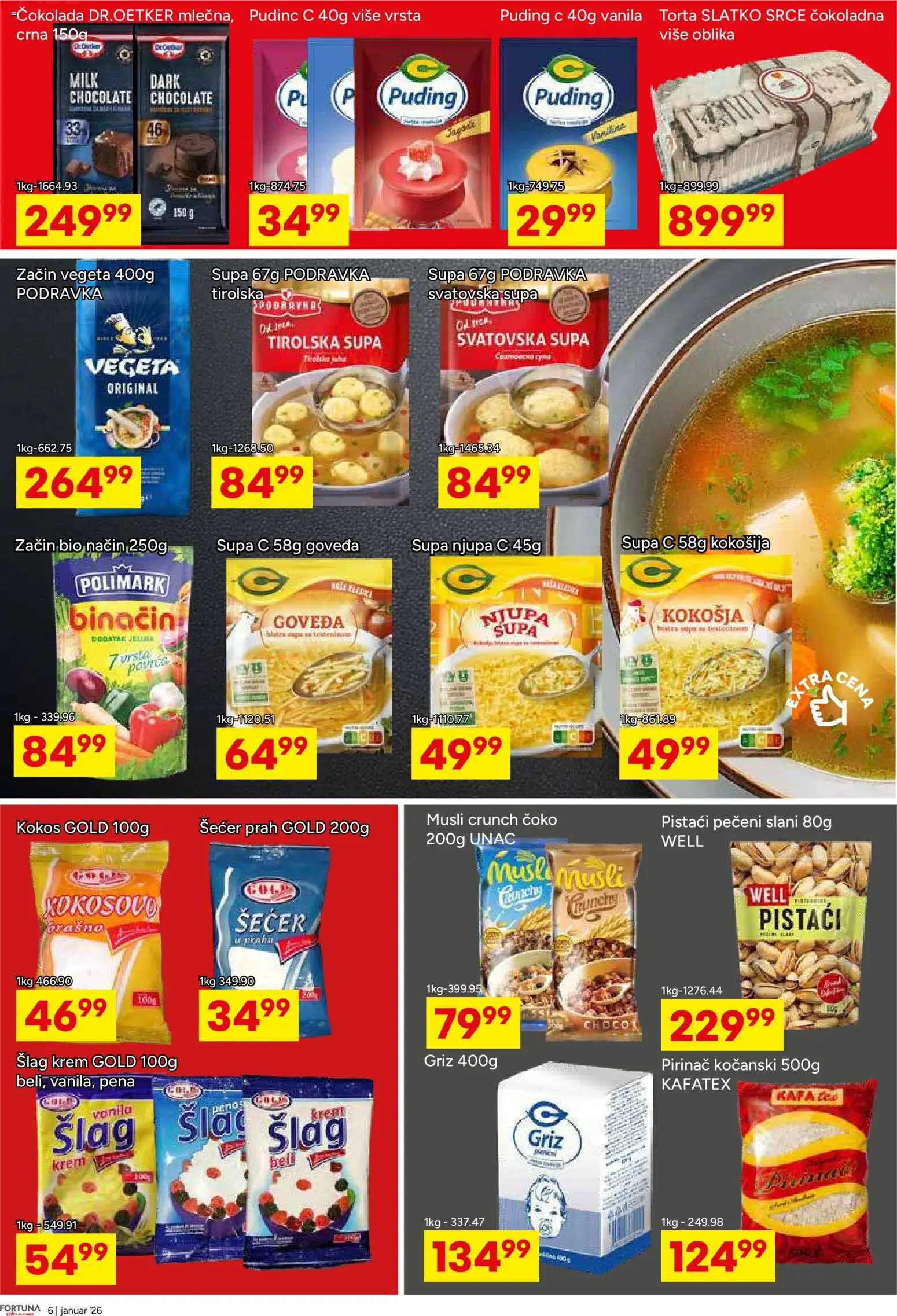 Fortuna Market katalog - važi od 14.01.2026 | Strana: 6 | Proizvode: Šlag, Pistaći, Čokolada, Torta