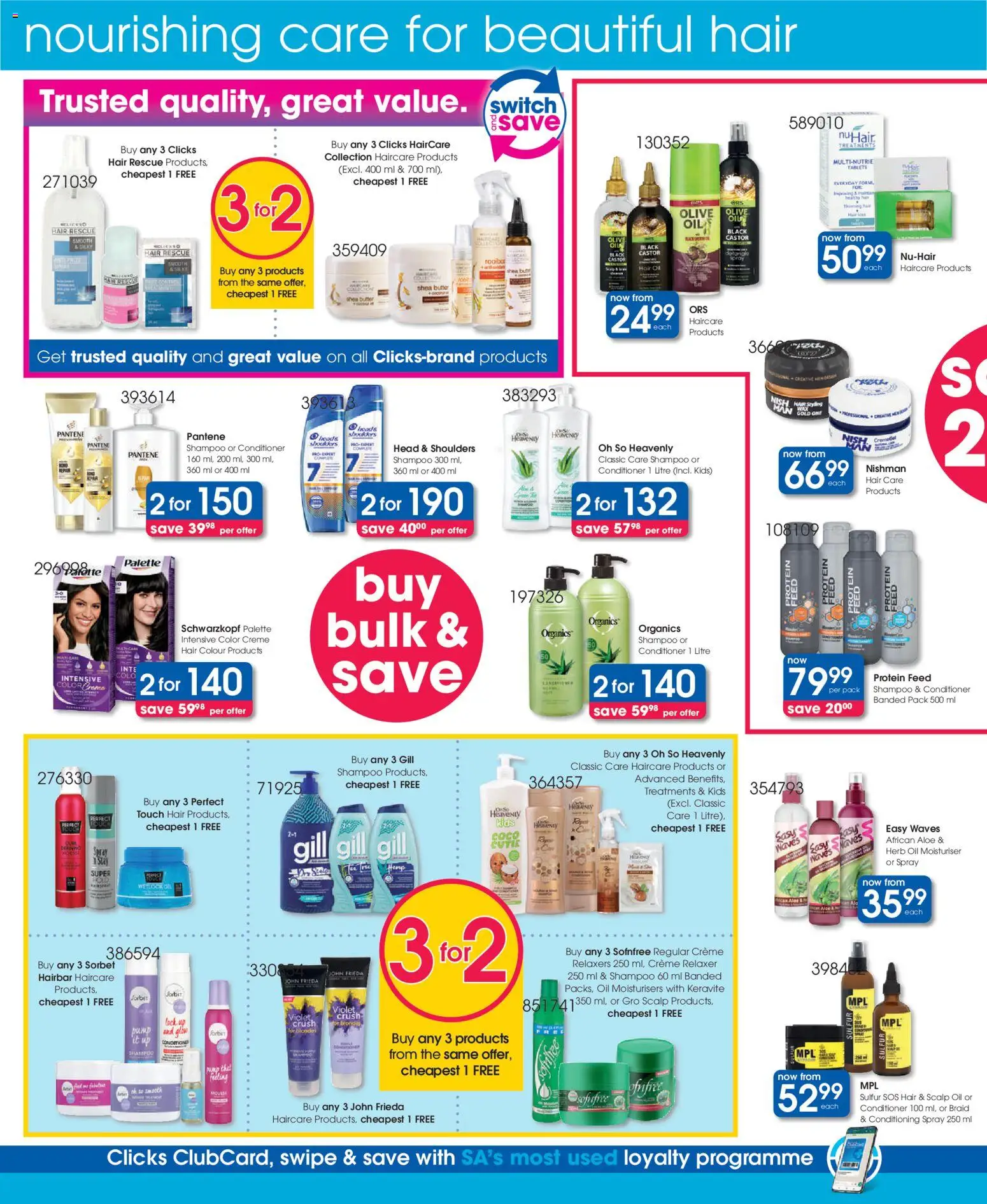 New Clicks catalogue – valid from 23.04.2026 | Page: 34 | Products: Detergente líquido, Shampoo, Conditioner, Relaxer