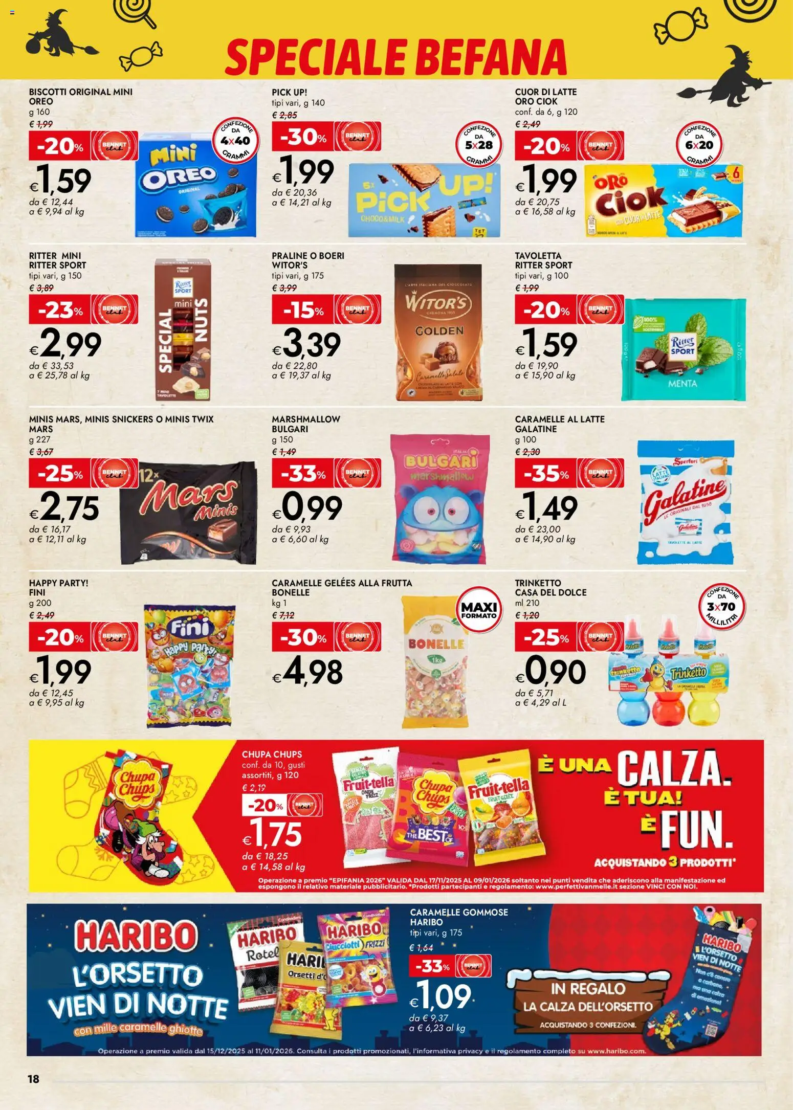 Volantino bennet del 27.12.2025 | Pagina: 18 | Prodotti: Caramelle, Frutta, Latte, The