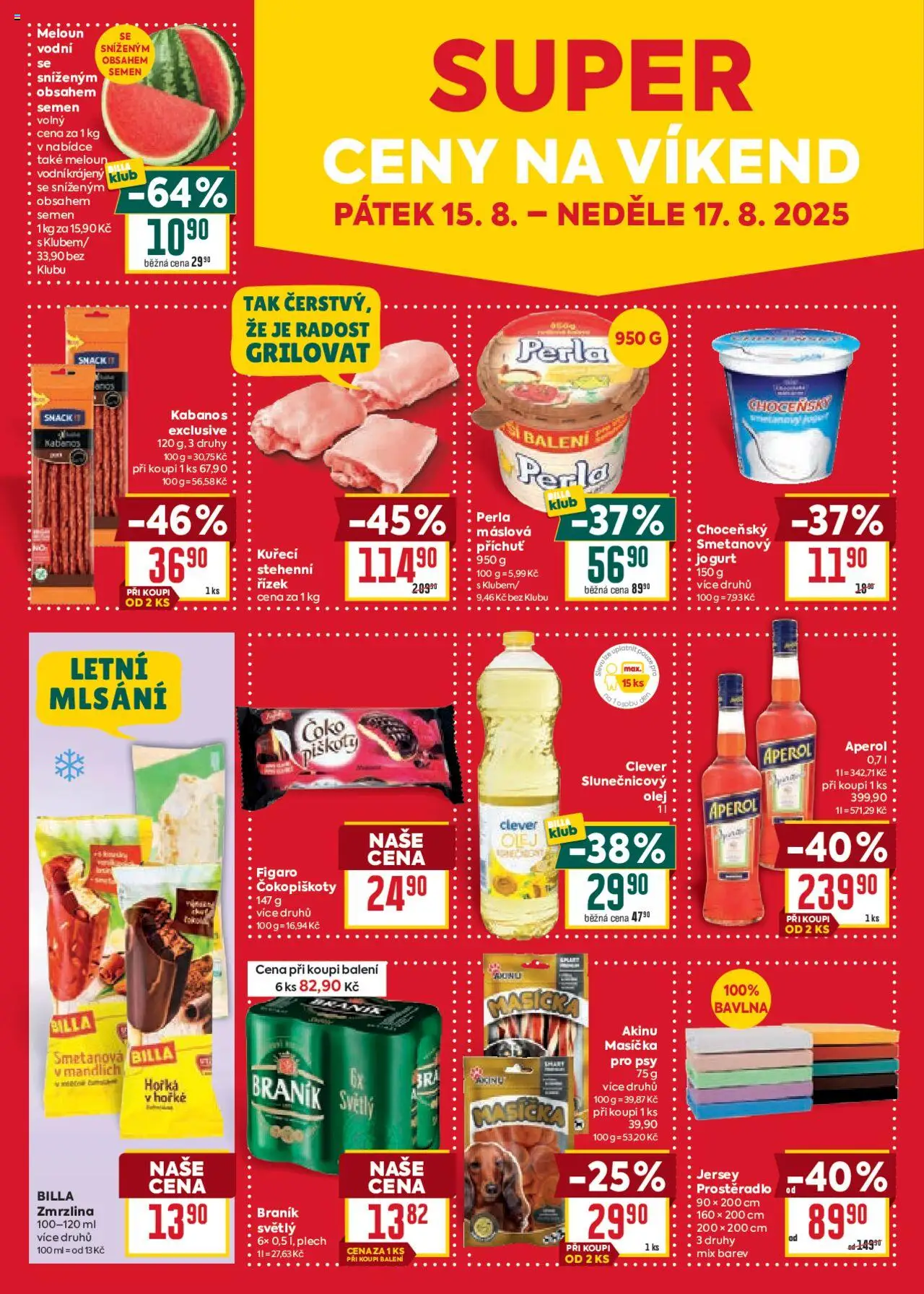 Billa Velký leták od 13.08.2025 | Strana: 26 | Produkty: Kabanos, Aperol, Clever, Meloun vodní