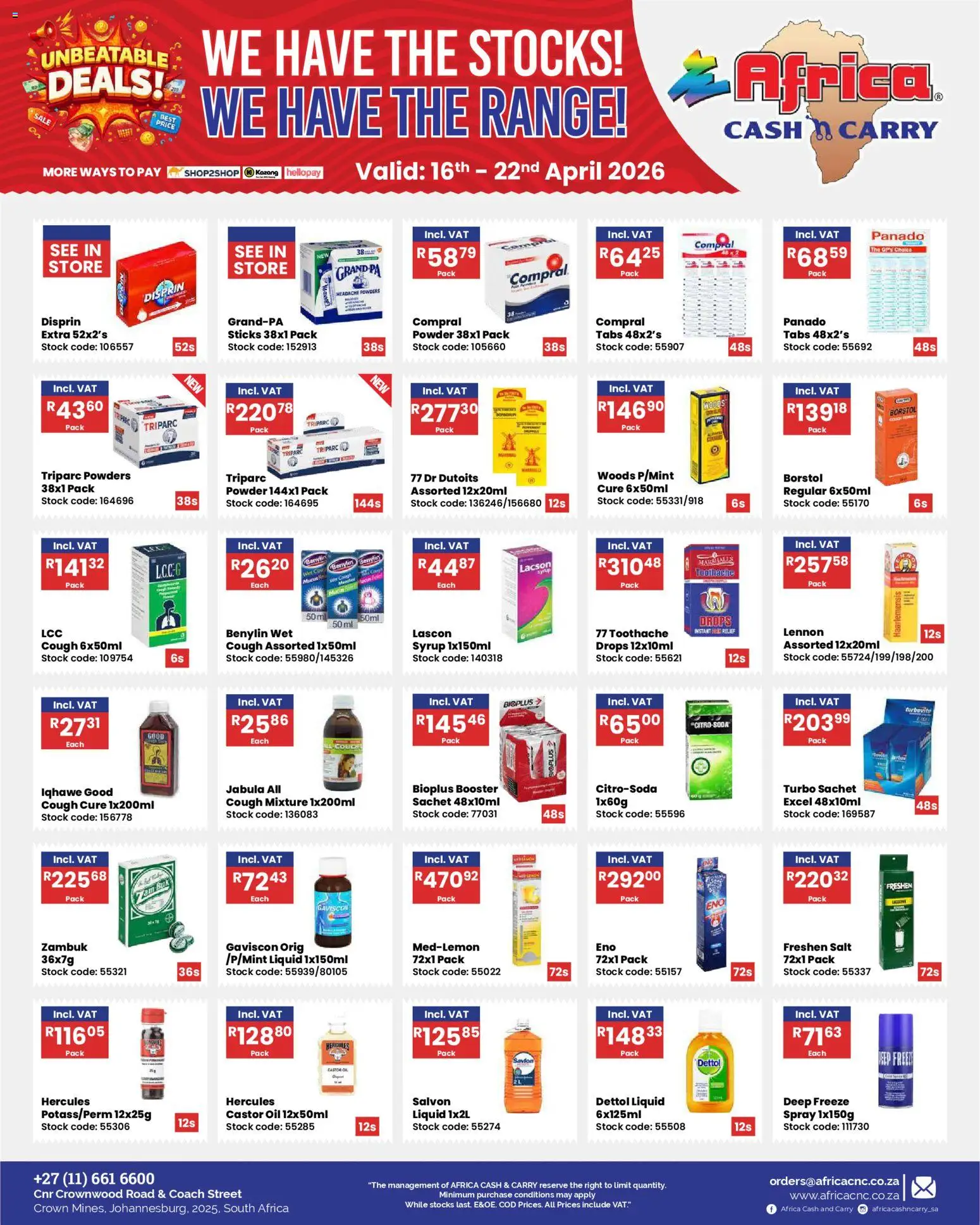 New Africa Cash & Carry catalogue – valid from 16.04.2026 | Page: 8 | Products: Oil, Powder, Stock, Salt