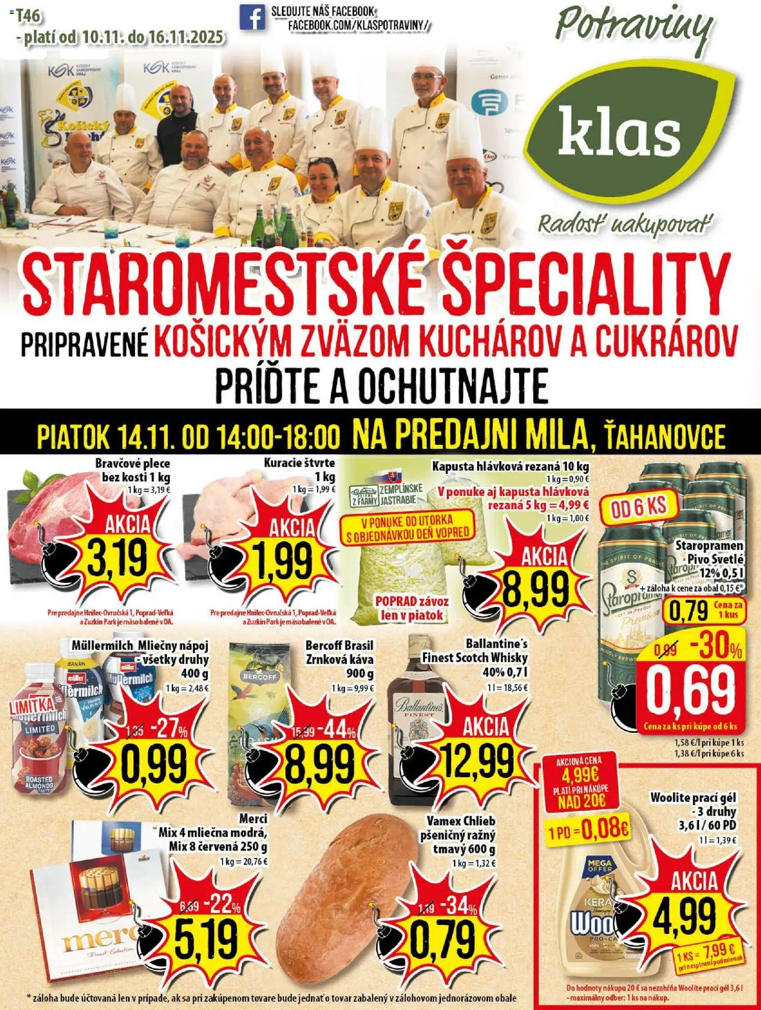 Nové Klas akcie – leták je platný od 10.11.2025 | Strana: 1 | Produkty: Kapusta, Woolite, Whisky, Ballantines