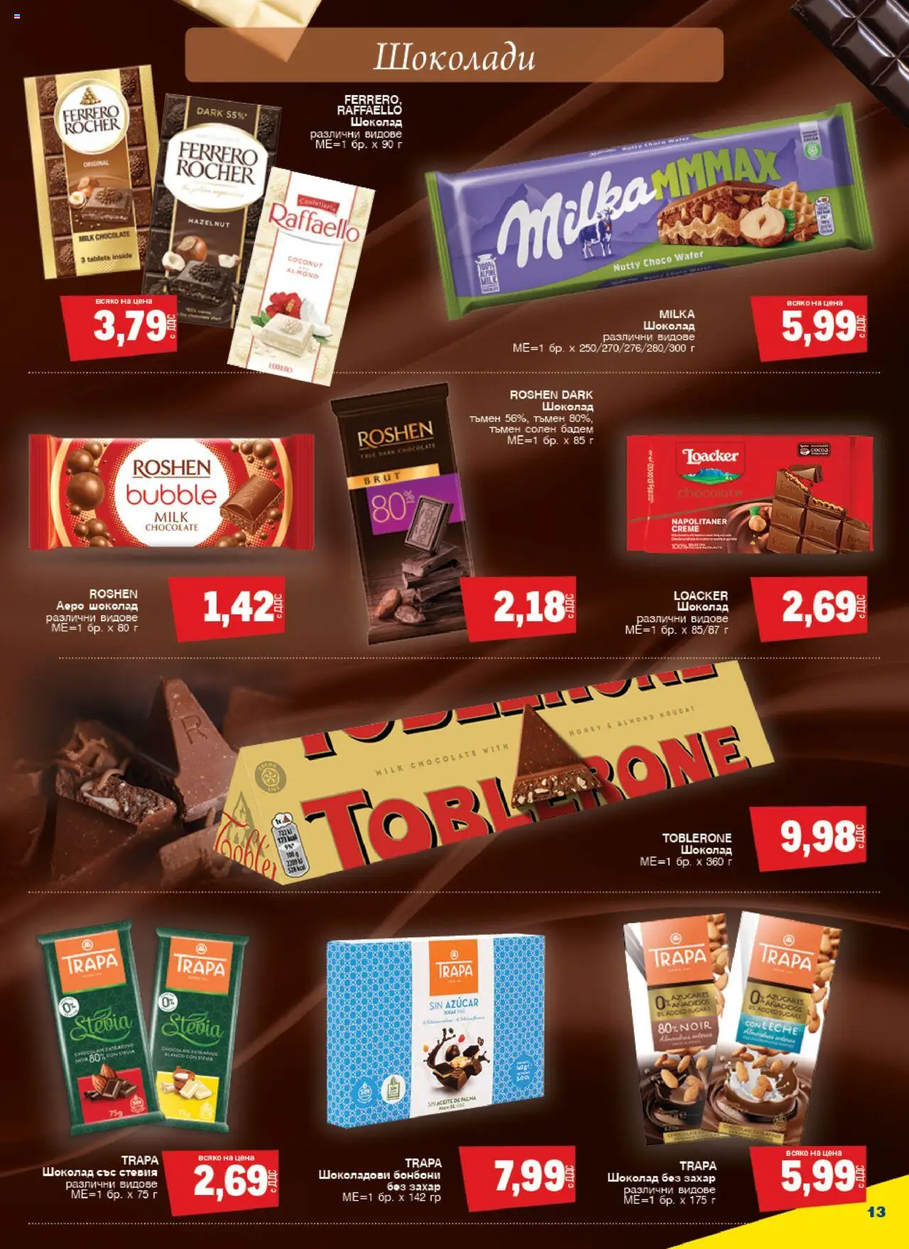  | Страница: 13 | Продукти: Шоколад, Бонбони, Захар