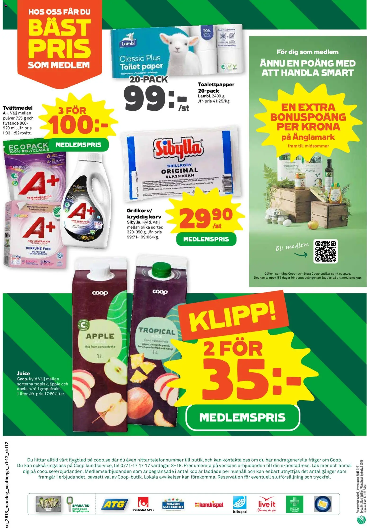 Coop Forum reklamblad aktuell från 23.03.2026 | Sida: 12 | Produkter: Toalettpapper, Galler, Äpple, Spel