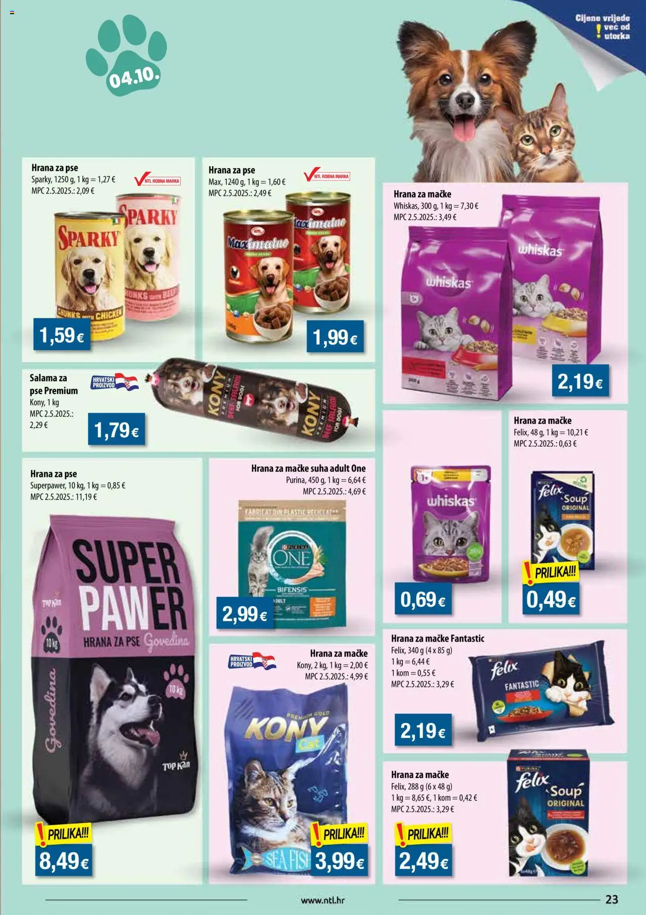 NTL katalog | vrijedi od 01.10.2025 | Stranica: 23 | Proizvodi: Whiskas, Salama, Hrana za pse, Govedina
